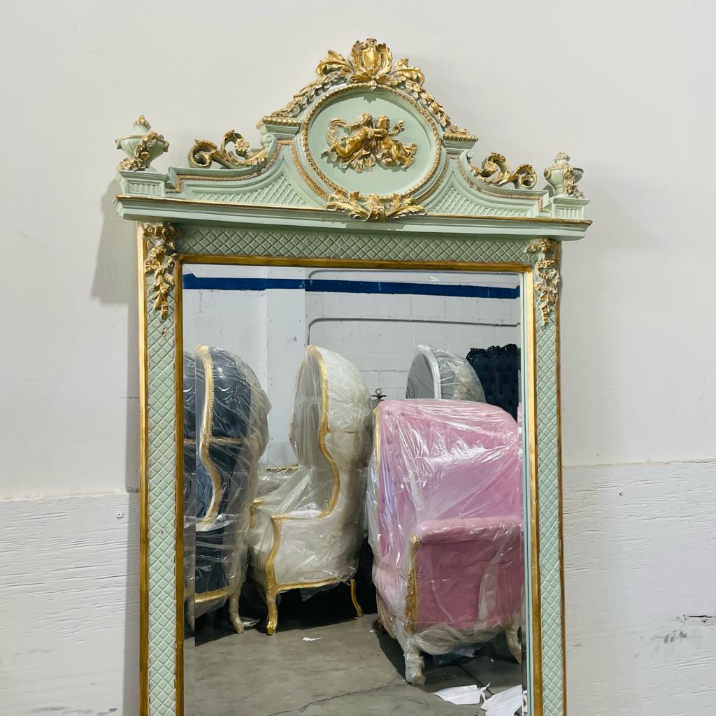 Rococo Style Gold White Color Floor Mirror 6.6 Feet Tall Gold Leaf