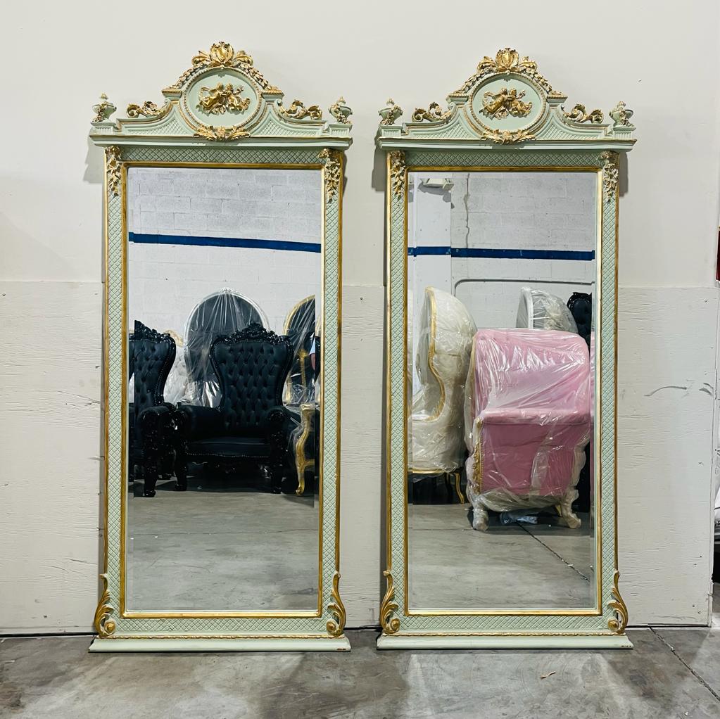Rococo Style Gold White Color Floor Mirror 6.6 Feet Tall Gold Leaf