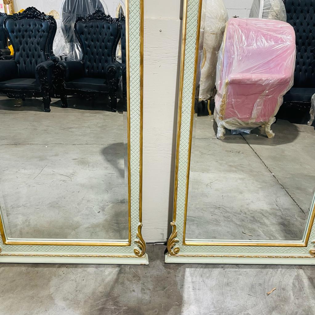 Rococo Style Gold White Color Floor Mirror 6.6 Feet Tall Gold Leaf
