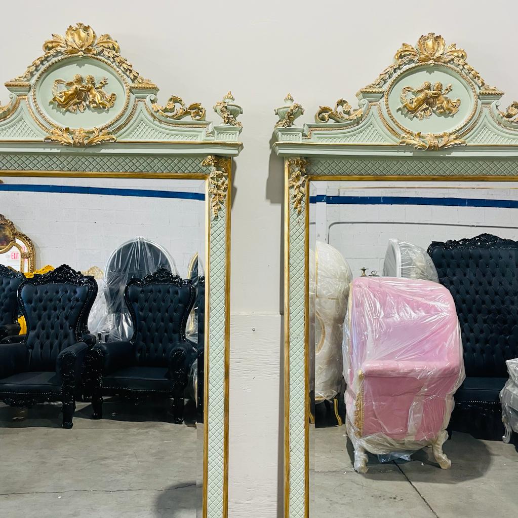 Rococo Style Gold White Color Floor Mirror 6.6 Feet Tall Gold Leaf