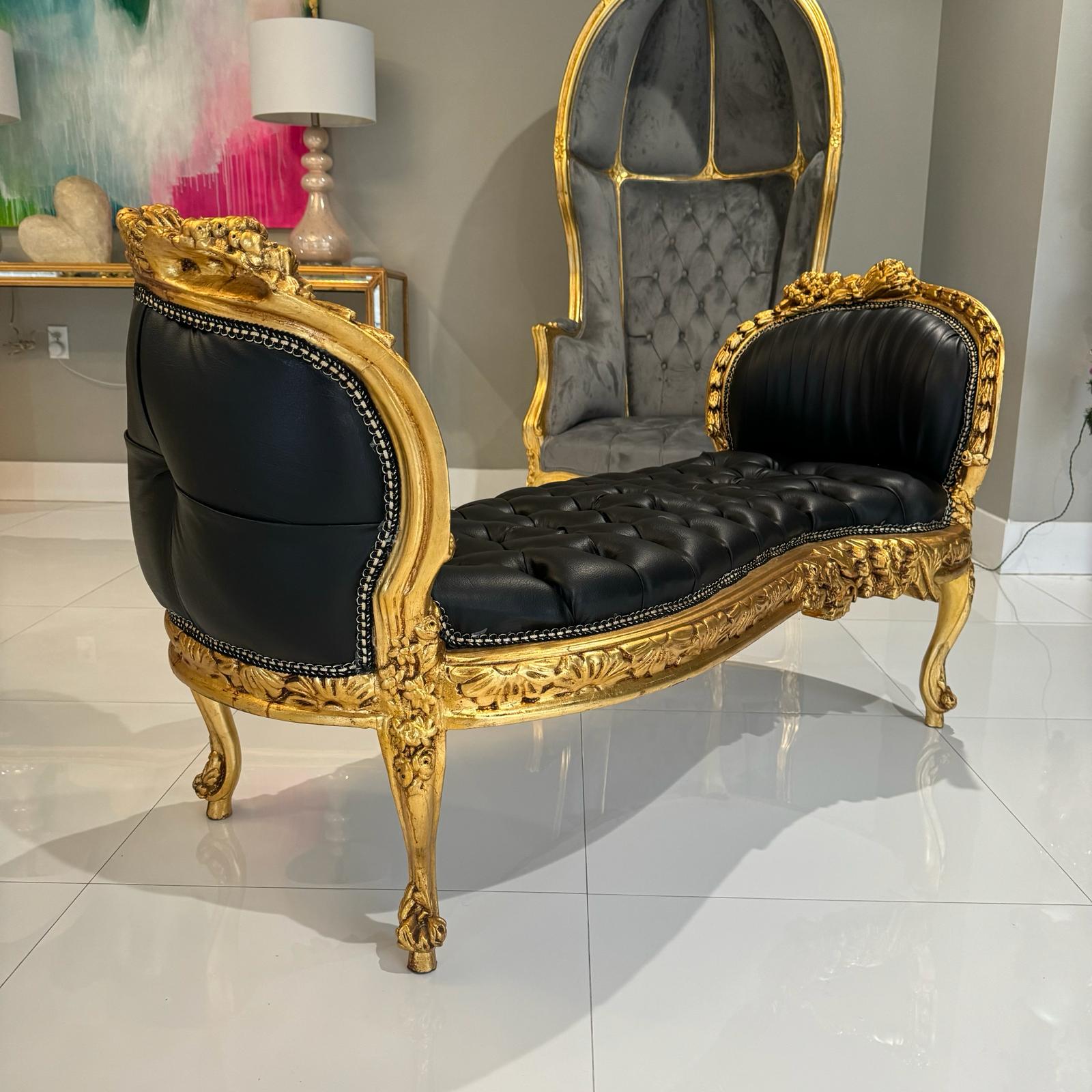 Marquis French Tufted Bench Black Leather French Bench Home Decor Furniture