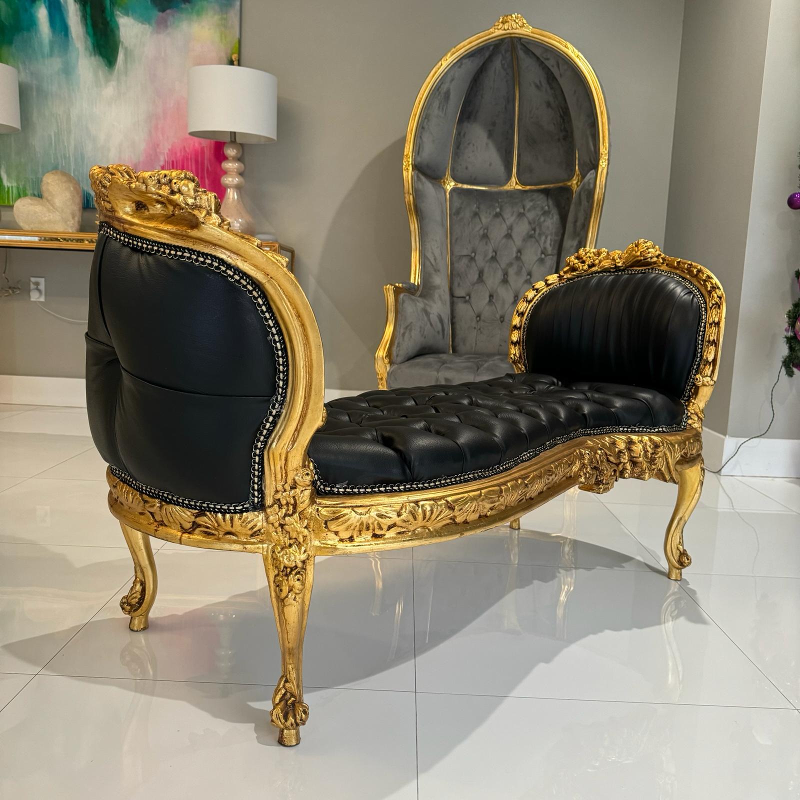 Marquis French Tufted Bench Black Leather French Bench Home Decor Furniture