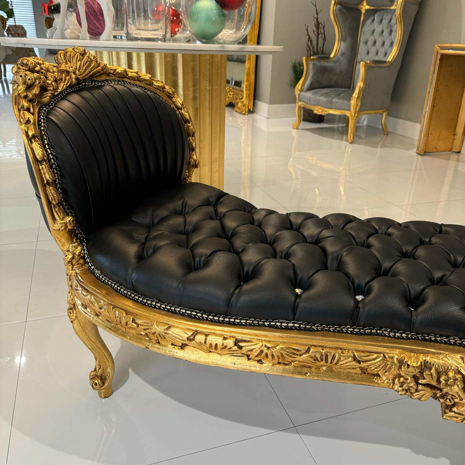 Marquis French Tufted Bench Black Leather French Bench Home Decor Furniture