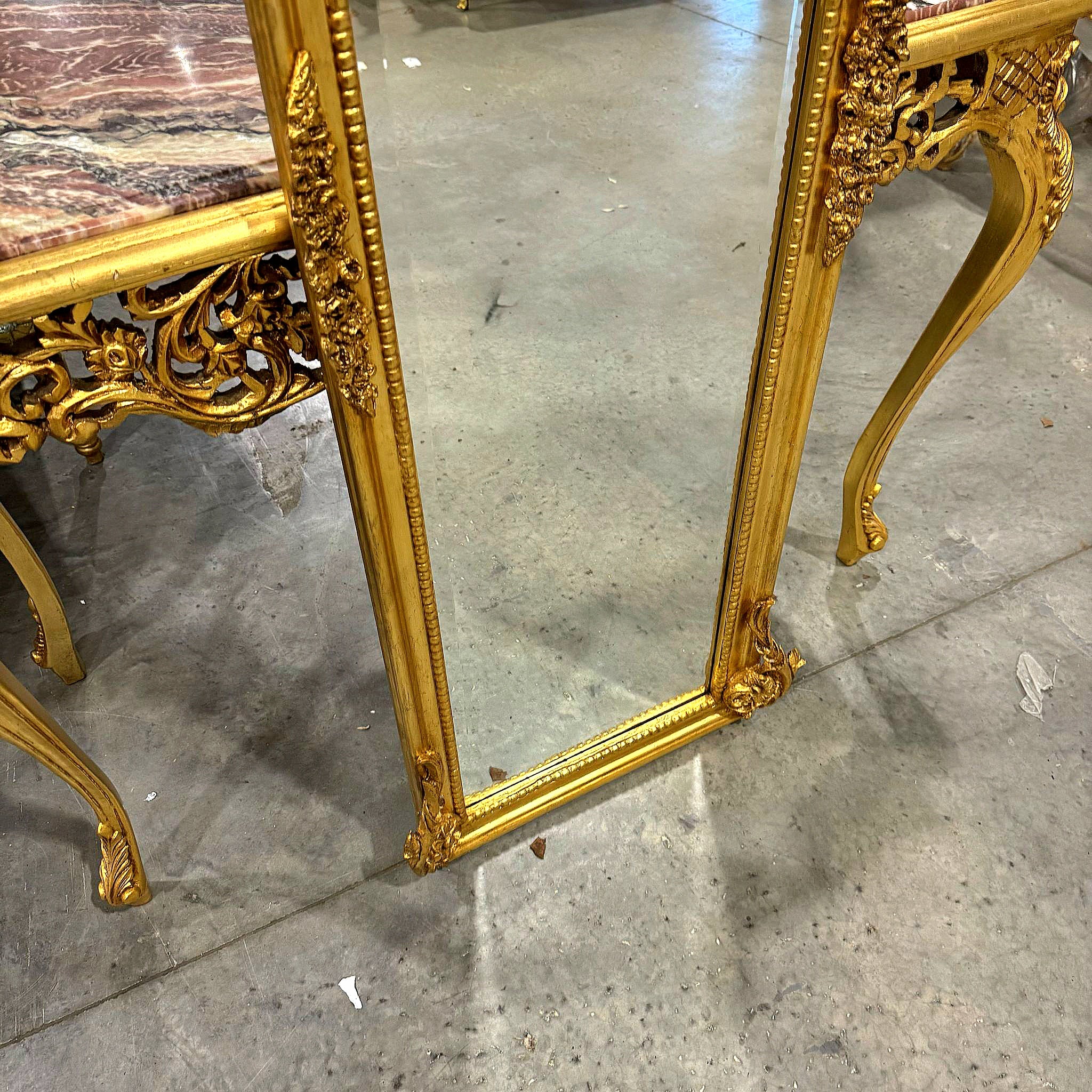 French Baroque Style 6 Feet Tall Light Gold Floor Carved Mirror