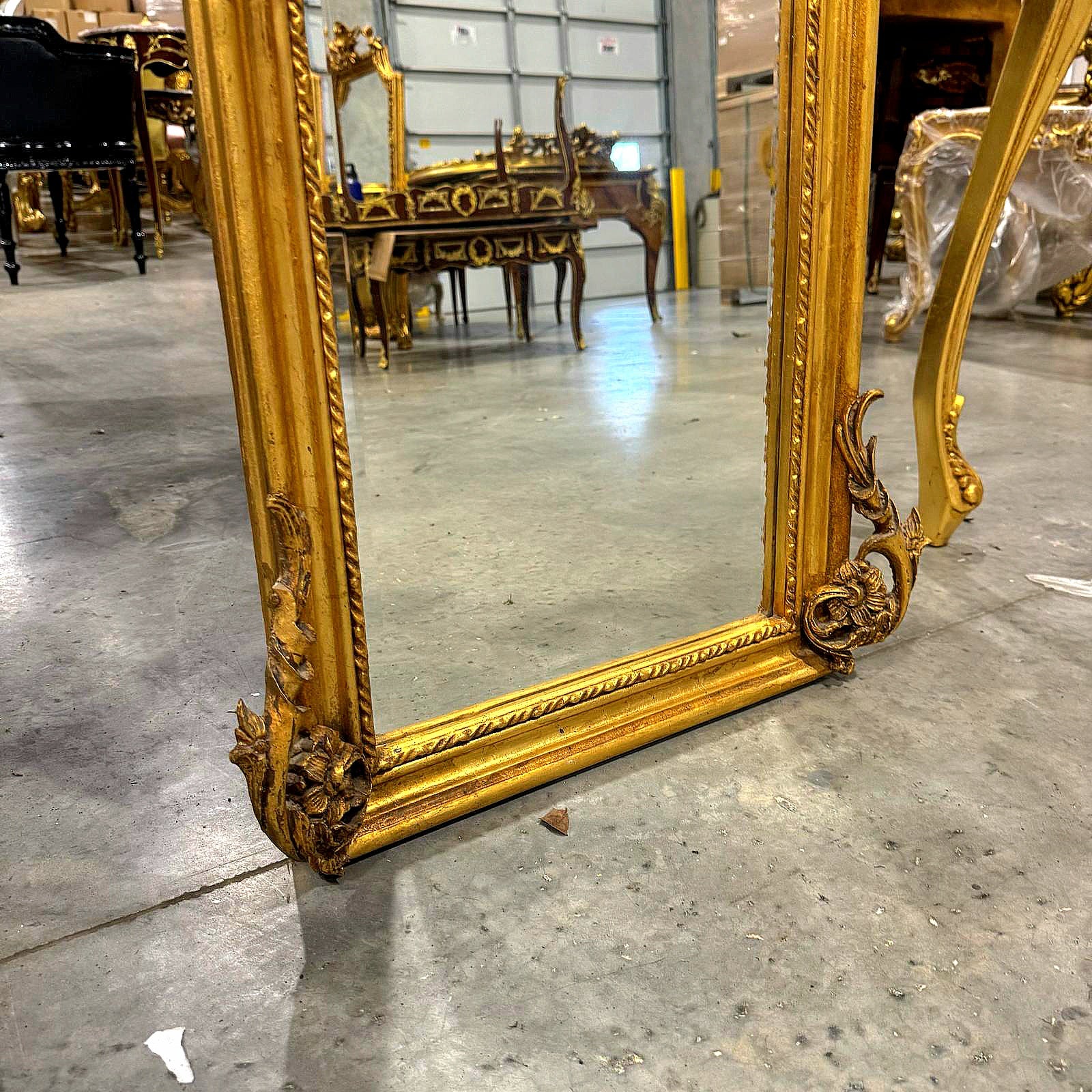 French Baroque Style 6 Feet Tall Dark Gold Floor Carved Mirror