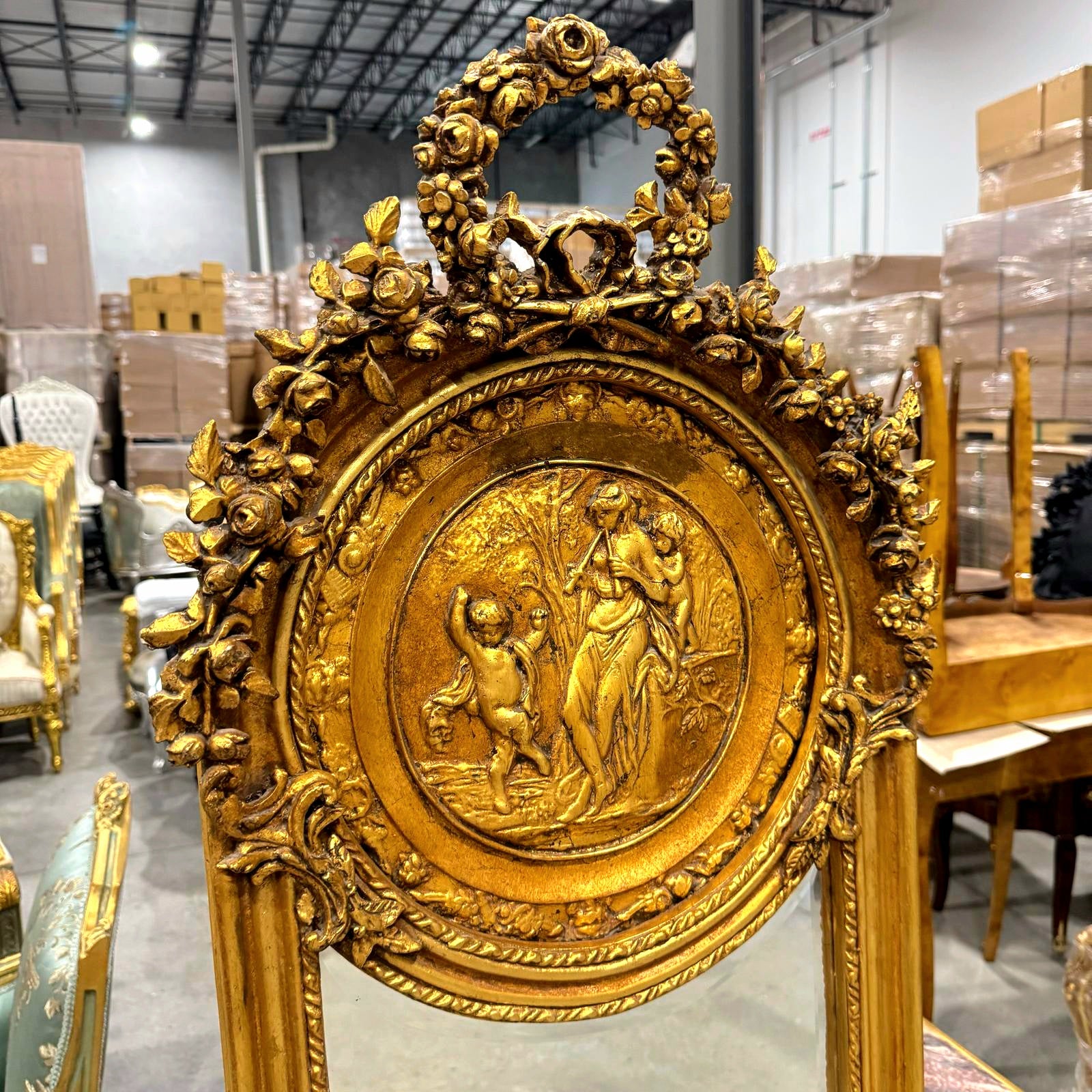 French Baroque Style 6 Feet Tall Dark Gold Floor Carved Mirror