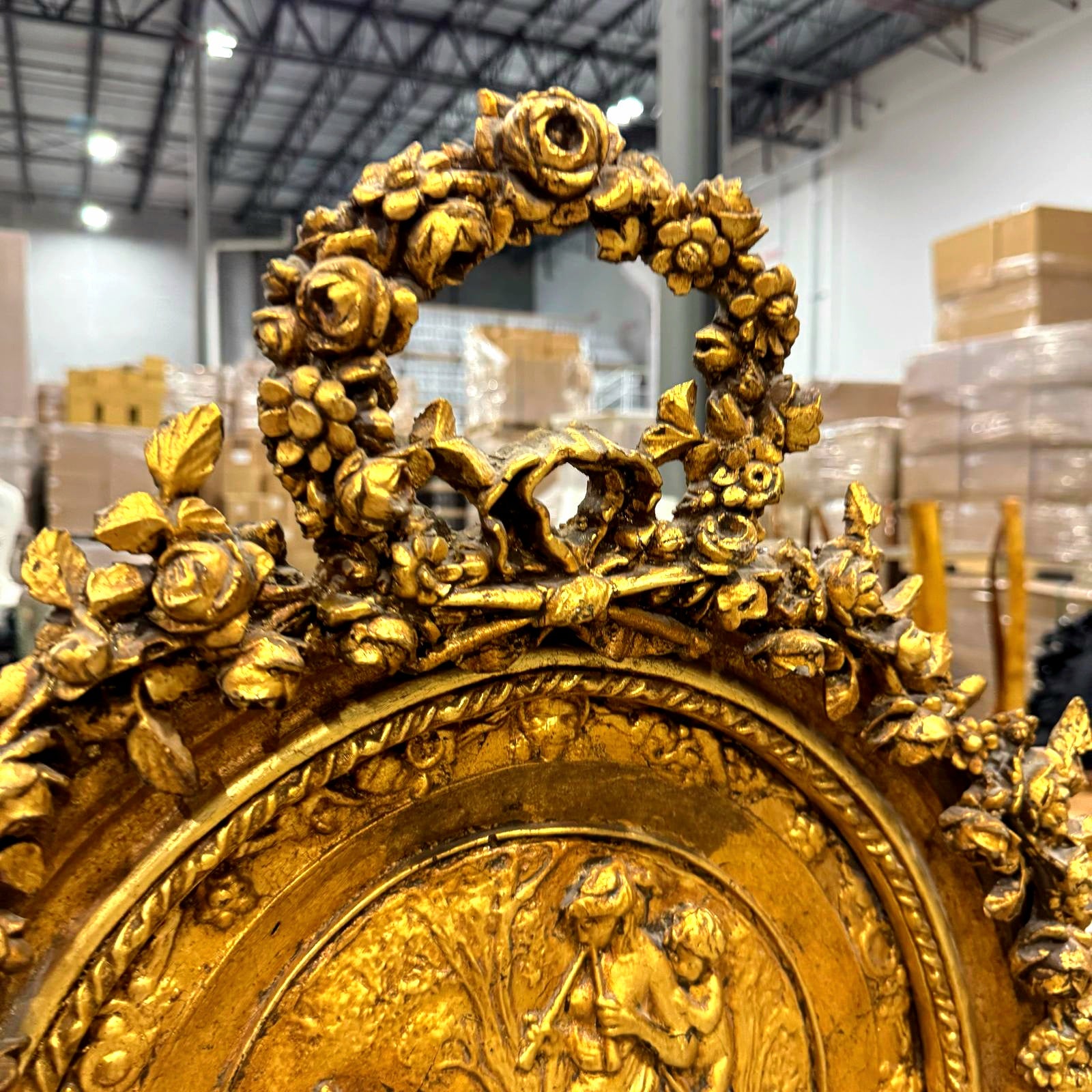 French Baroque Style 6 Feet Tall Dark Gold Floor Carved Mirror