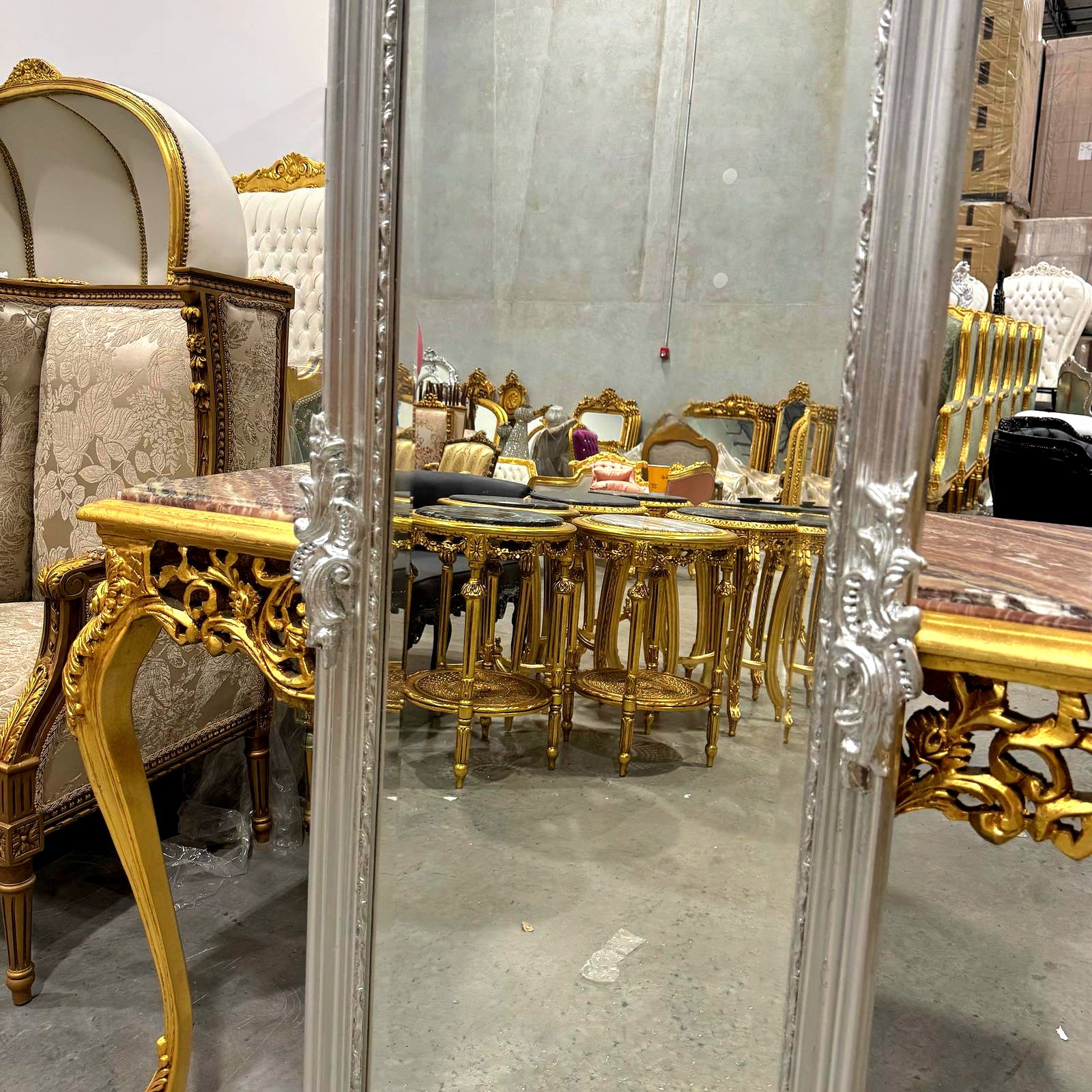 Elegant French Silver Floor Mirror – Hand-Applied Silver Leaf Finish