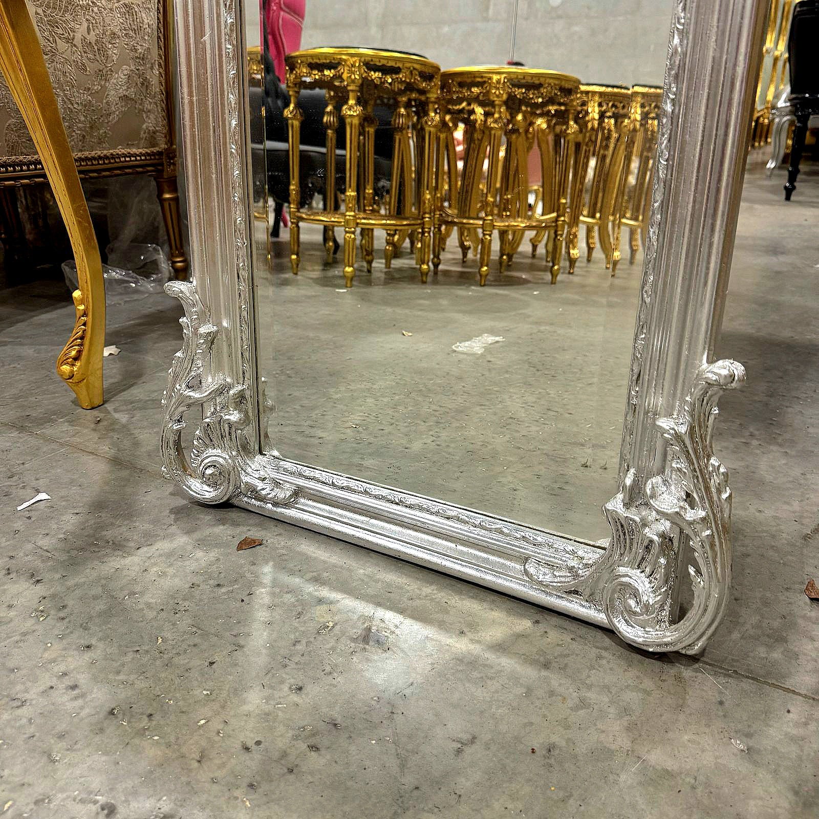 Elegant French Silver Floor Mirror – Hand-Applied Silver Leaf Finish