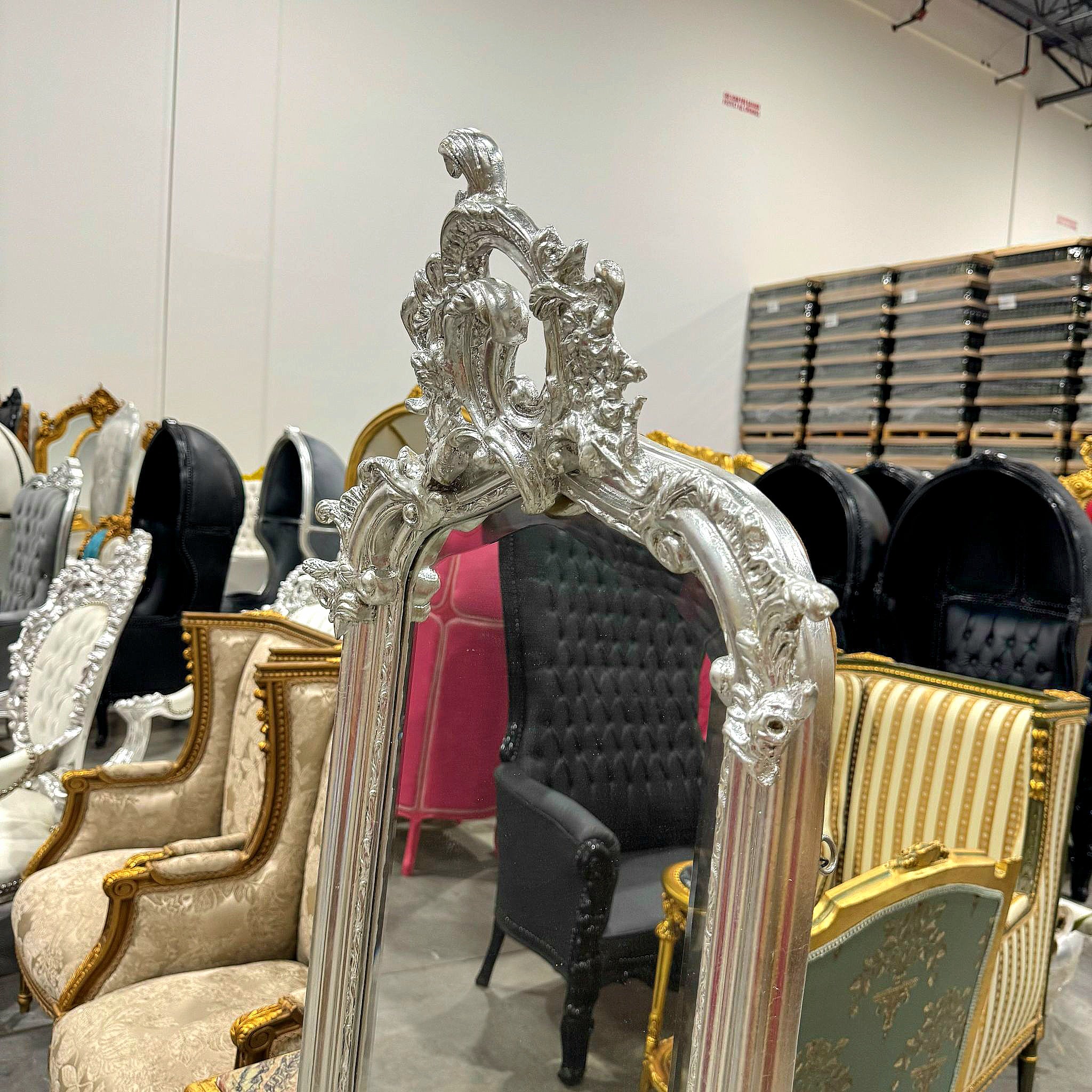 Elegant French Silver Floor Mirror – Hand-Applied Silver Leaf Finish