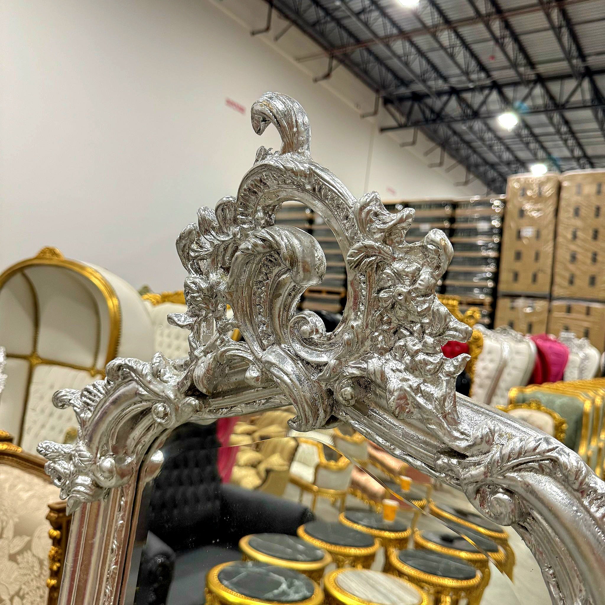 Elegant French Silver Floor Mirror – Hand-Applied Silver Leaf Finish