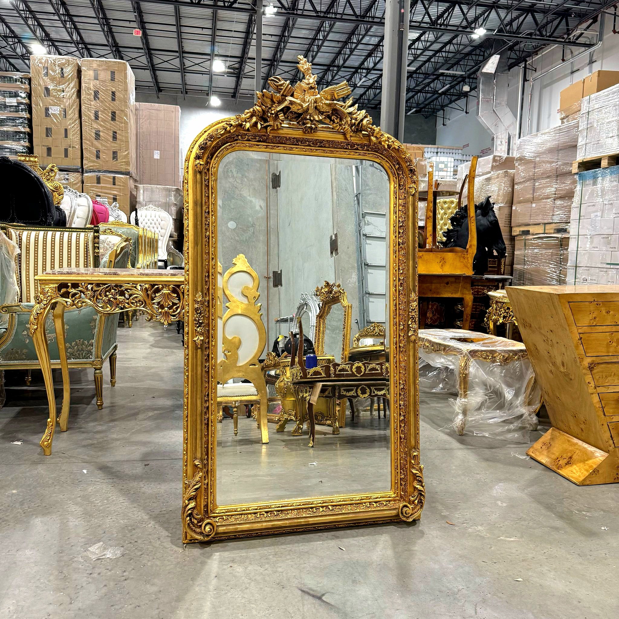 Gold Birds Floor Mirror 5 Feet Tall French Style Furniture Gold Leaf