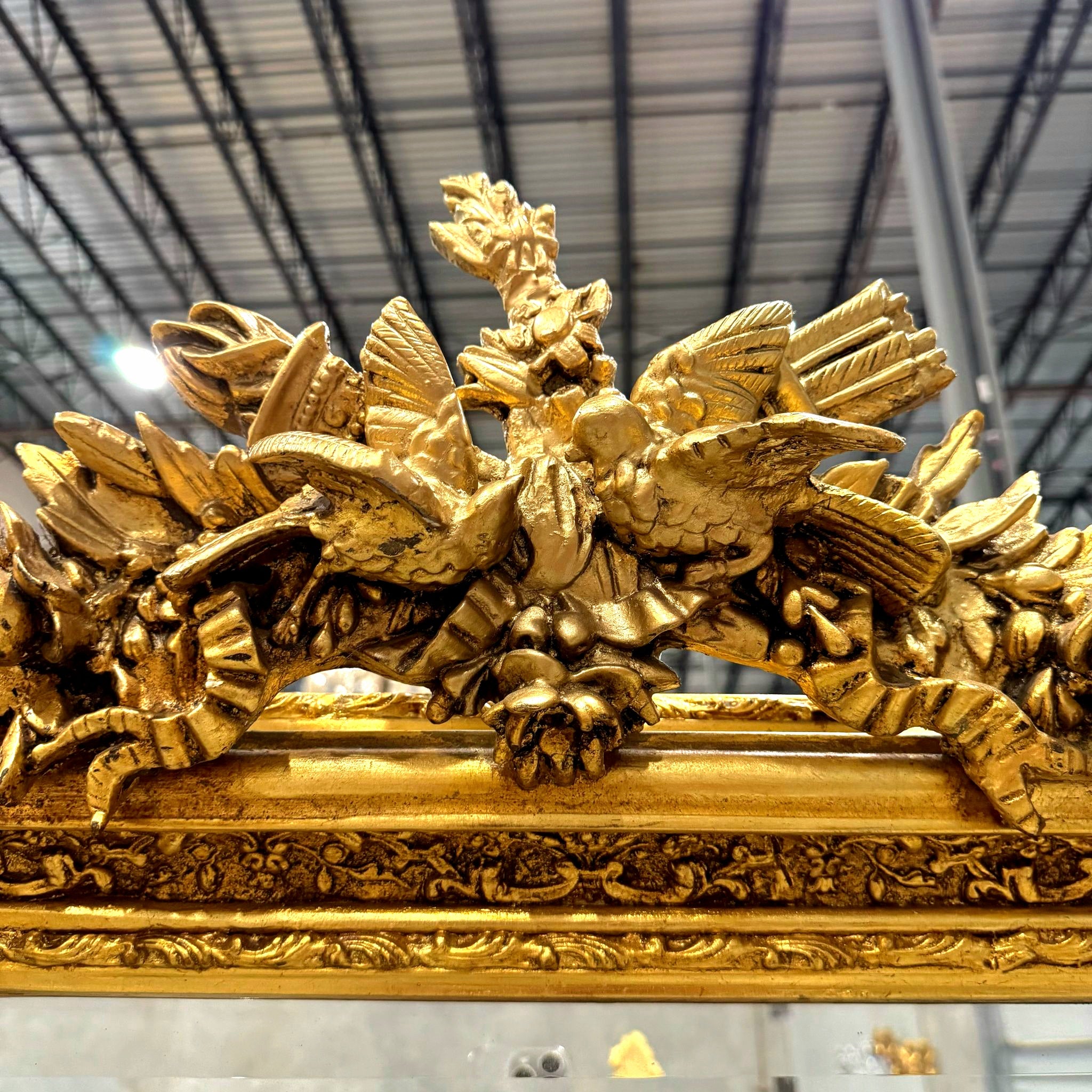 Gold Birds Floor Mirror 5 Feet Tall French Style Furniture Gold Leaf