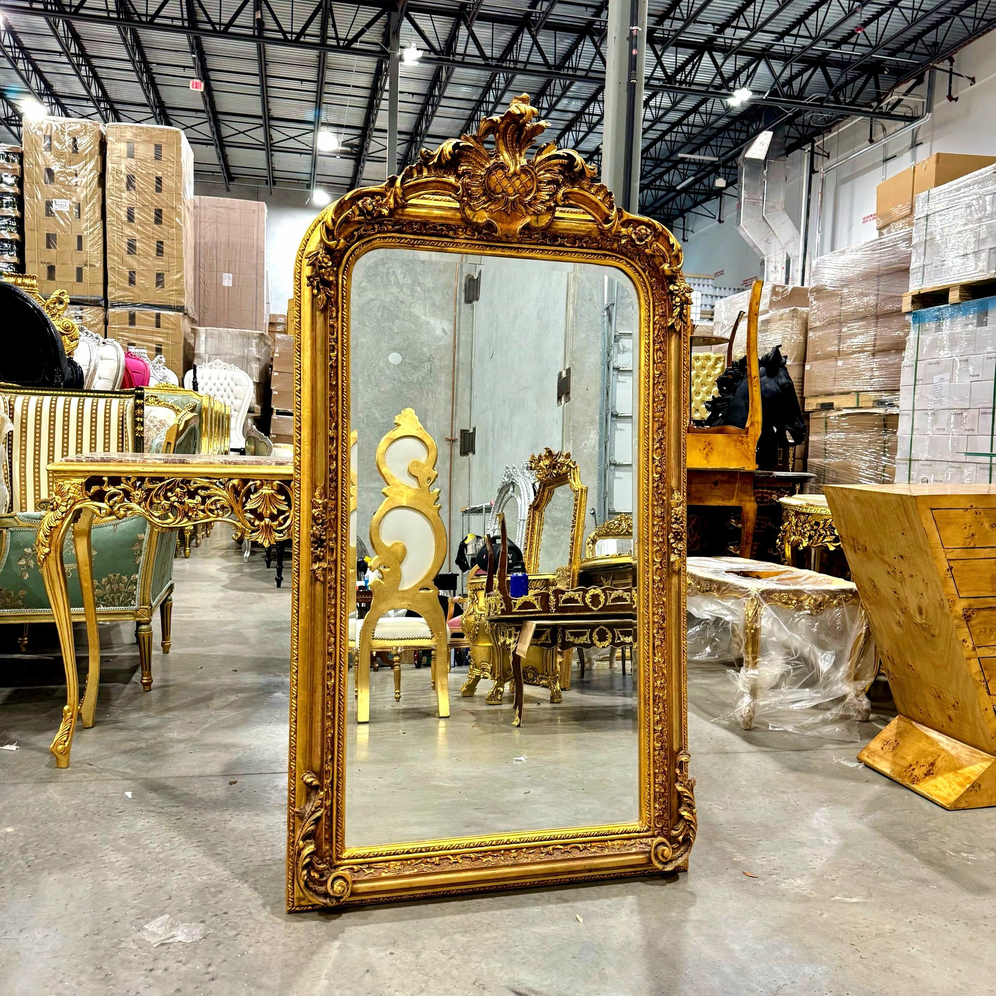 French Style Gold Wall Floor Mirror 5 Feet Tall Gold Leaf