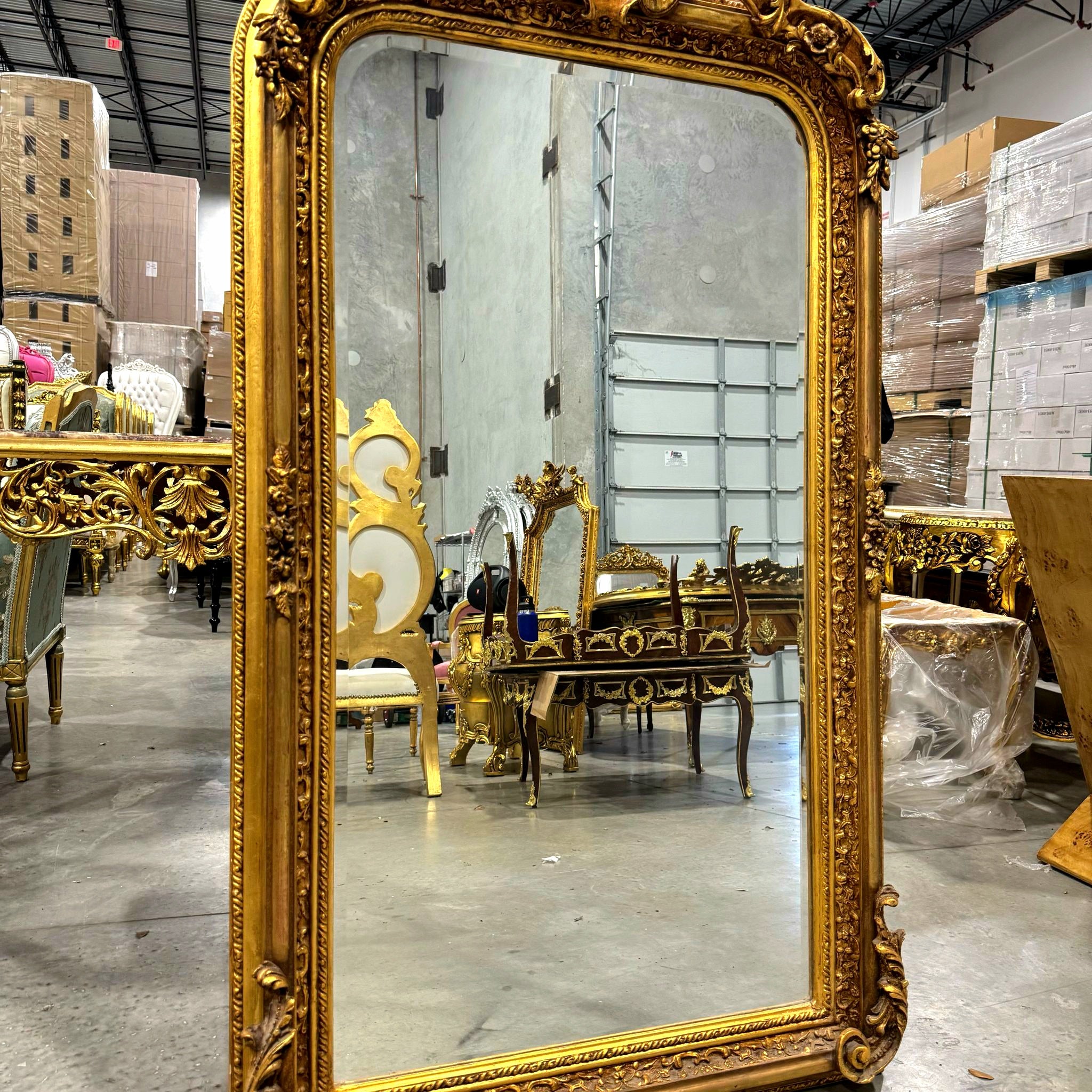 French Style Gold Wall Floor Mirror 5 Feet Tall Gold Leaf