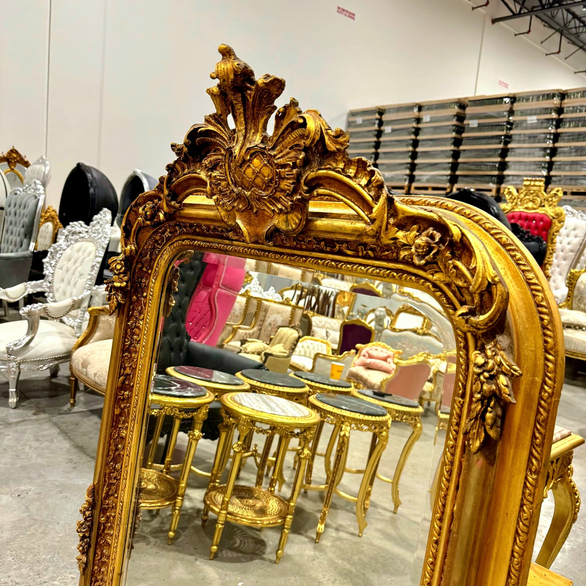 French Style Gold Wall Floor Mirror 5 Feet Tall Gold Leaf