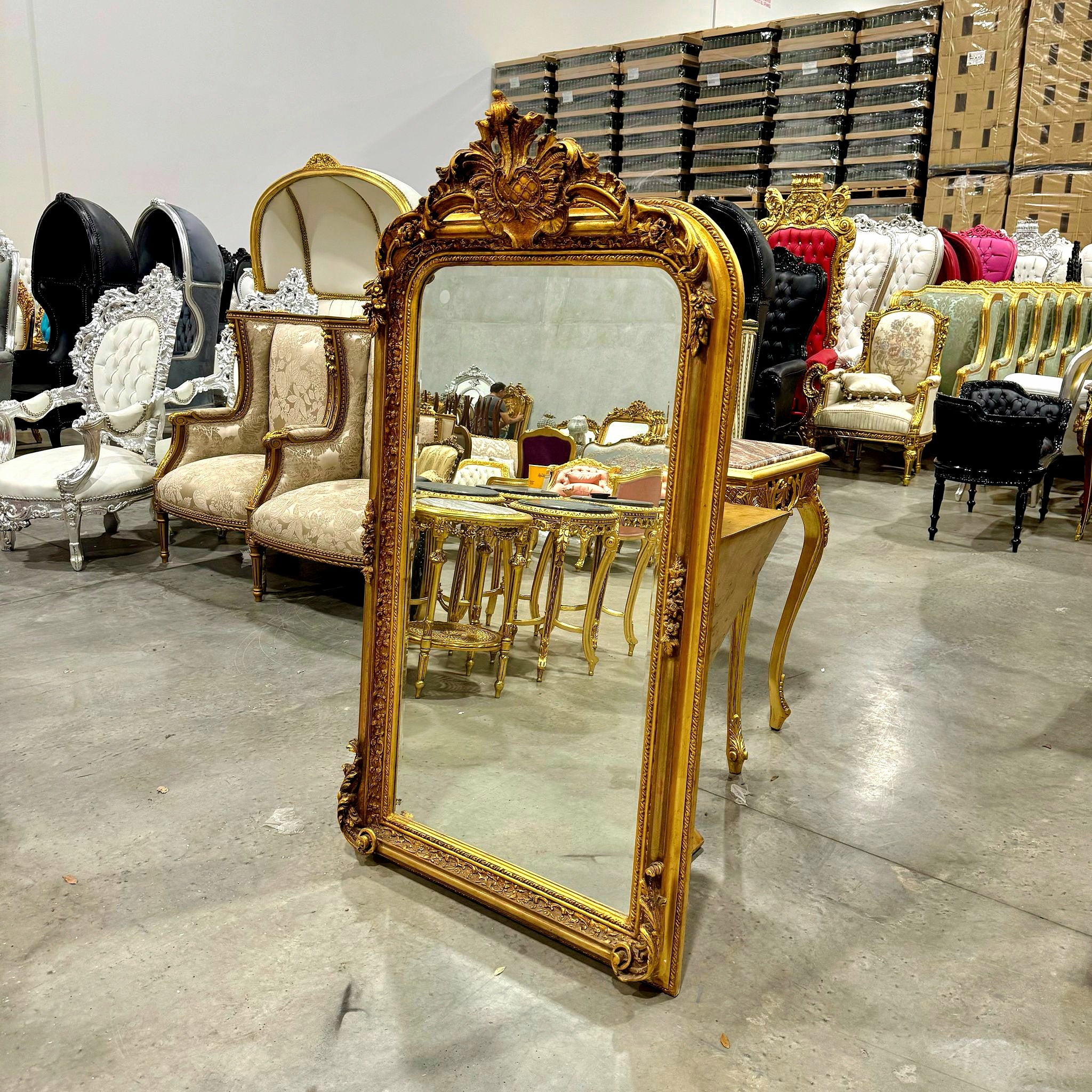 French Style Gold Wall Floor Mirror 5 Feet Tall Gold Leaf
