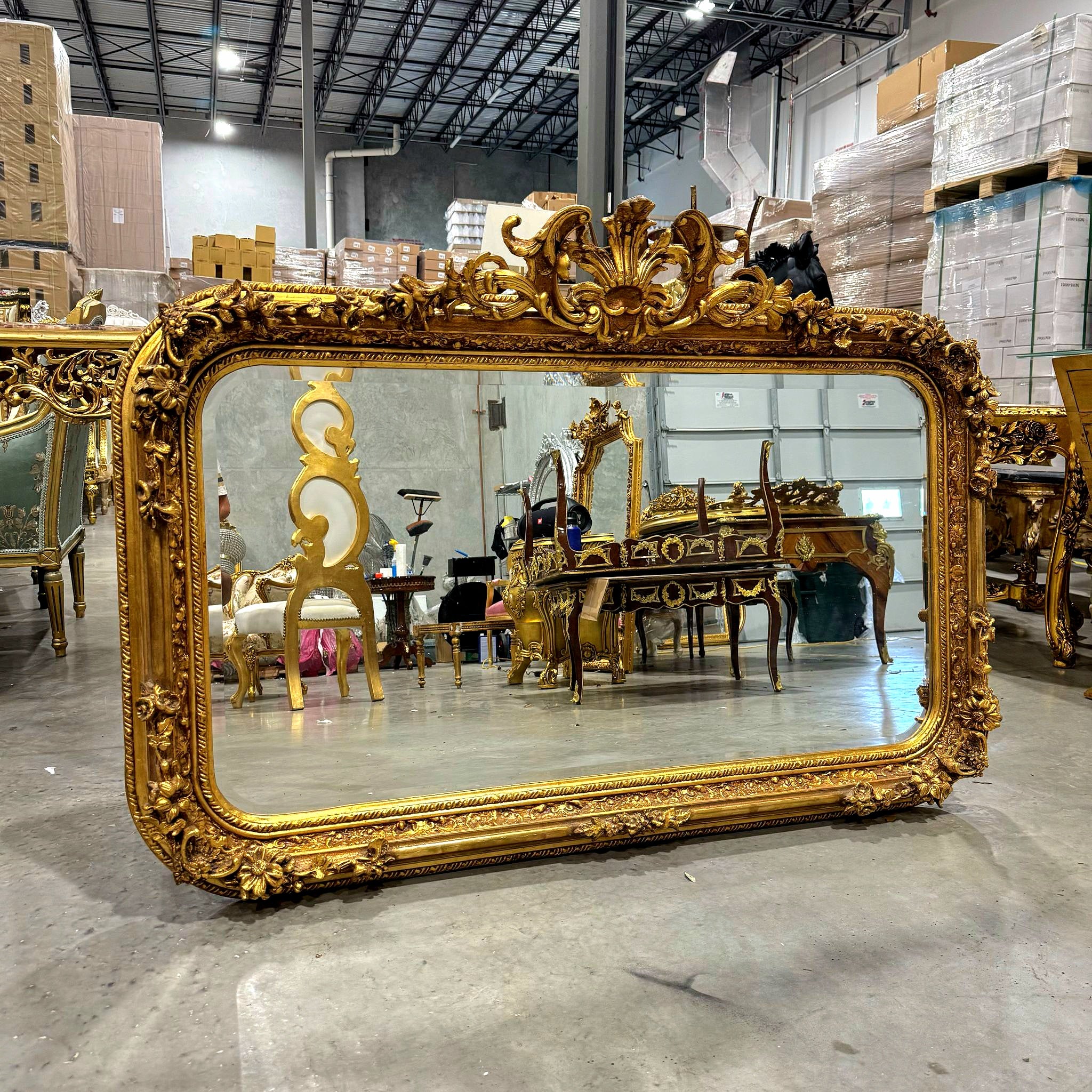 French Style Gold Wall Mirror Mirror Baroque Rococo Gold Leaf Details