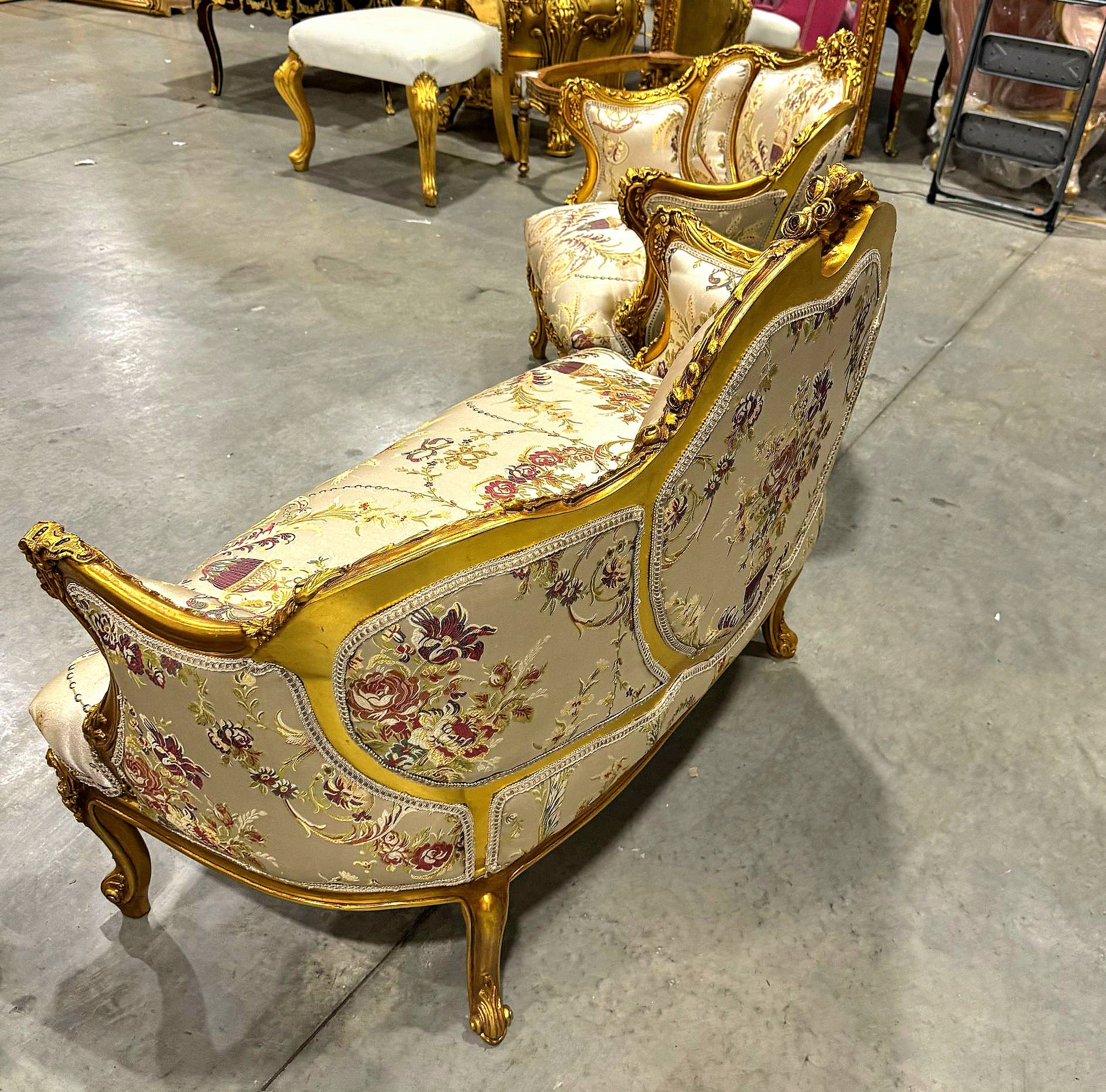 Antique Living Room SET Baroque Style Beige White Fabric *Sofa and 2 Chairs*