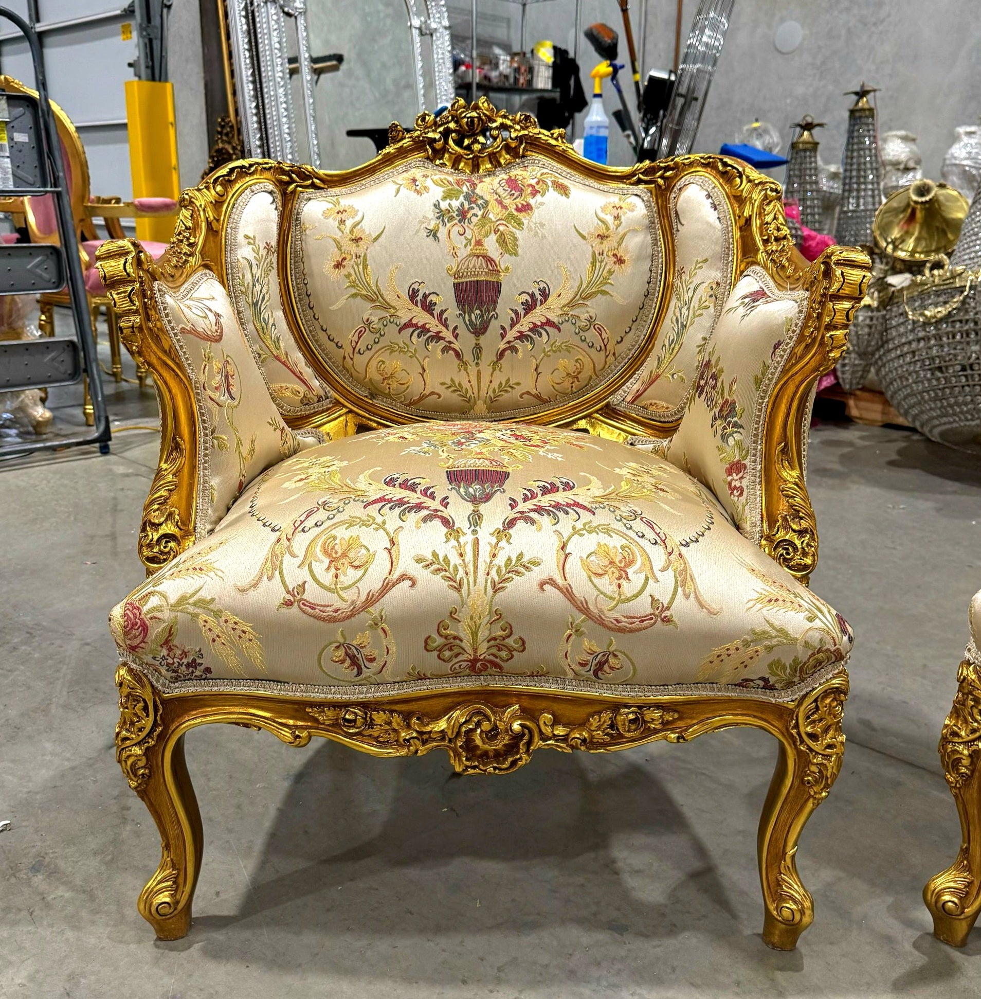 Antique Living Room SET Baroque Style Beige White Fabric *Sofa and 2 Chairs*