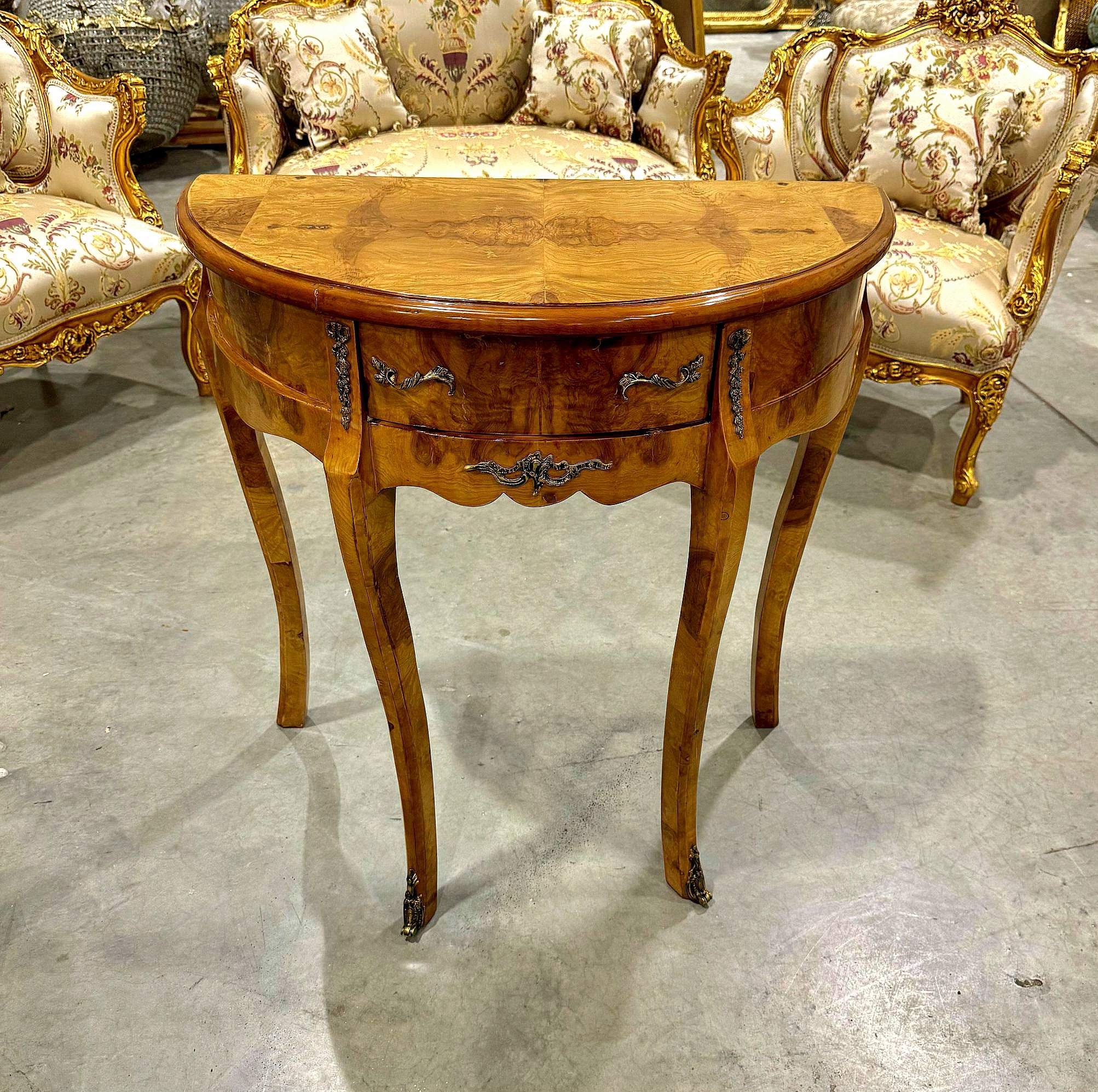 Louis XV Style Bedside Table Marquetry French Side Table with a Drawer