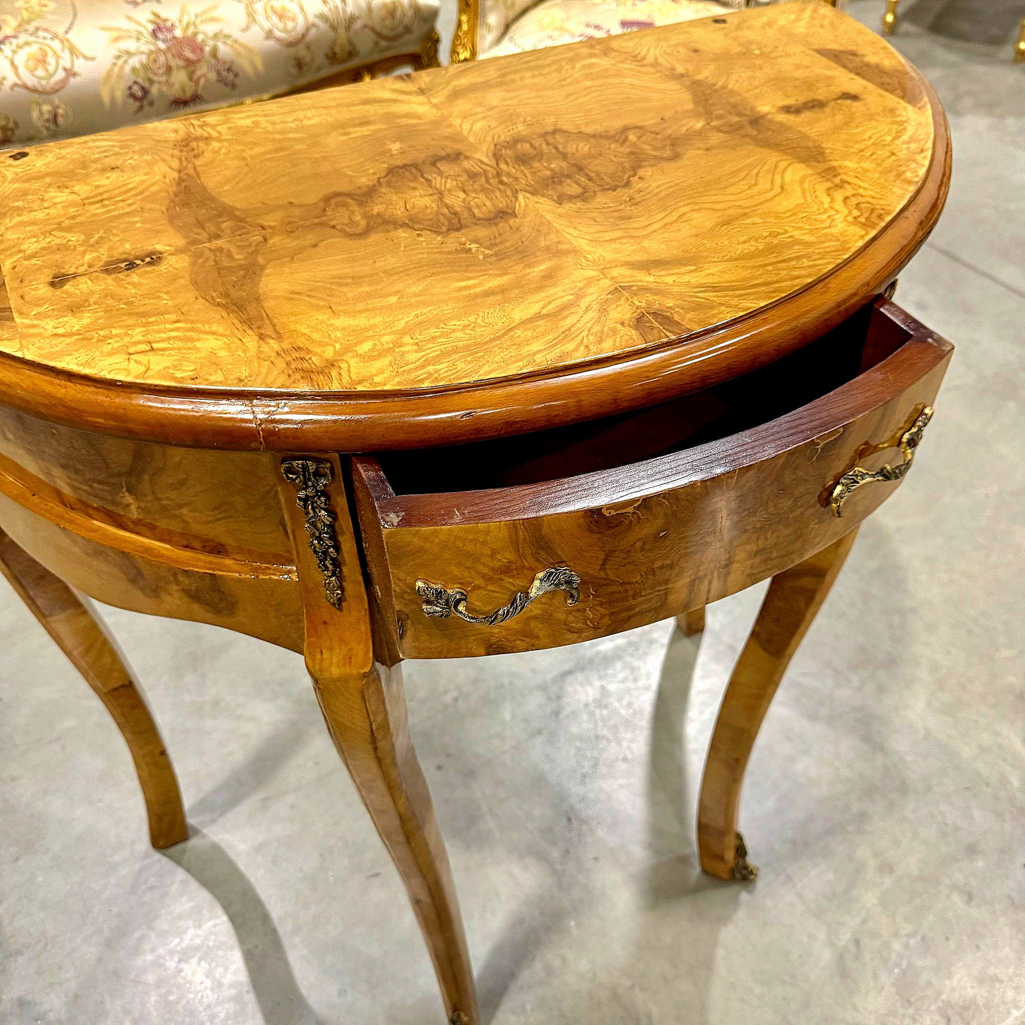 Louis XV Style Bedside Table Marquetry French Side Table with a Drawer