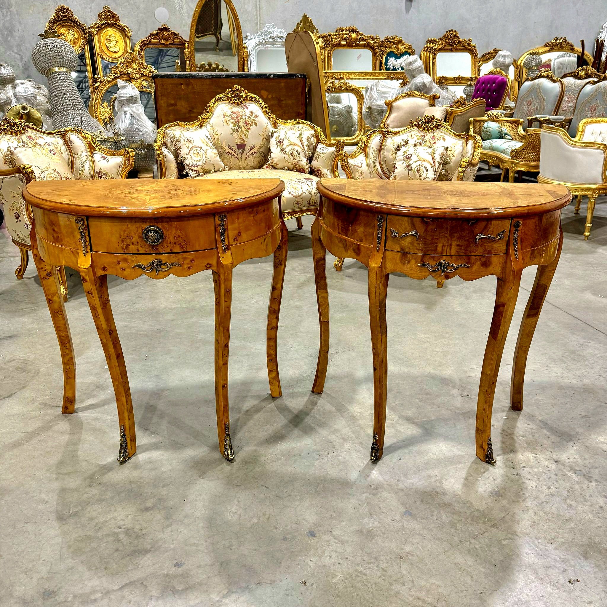 Bedside Table SET Marquetry French *2 Side Tables with a Drawer* Louis XV Style