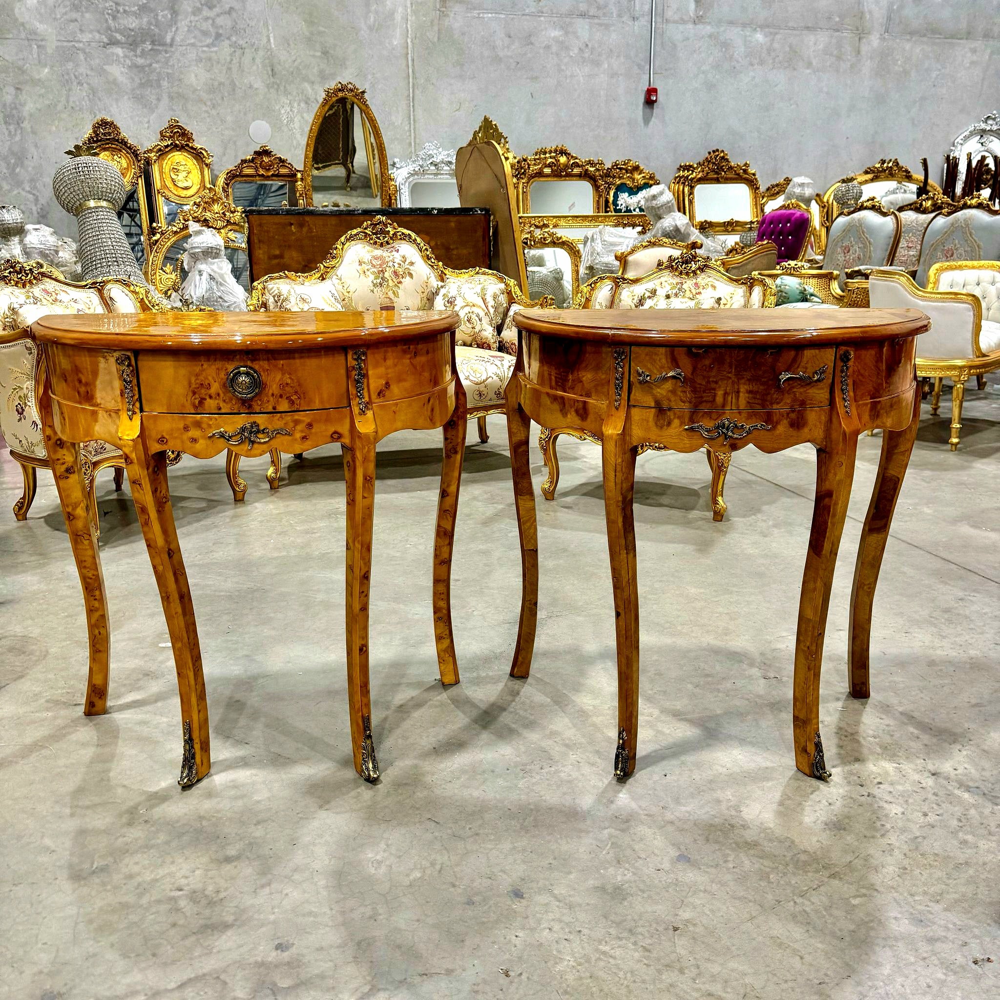 Bedside Table SET Marquetry French *2 Side Tables with a Drawer* Louis XV Style