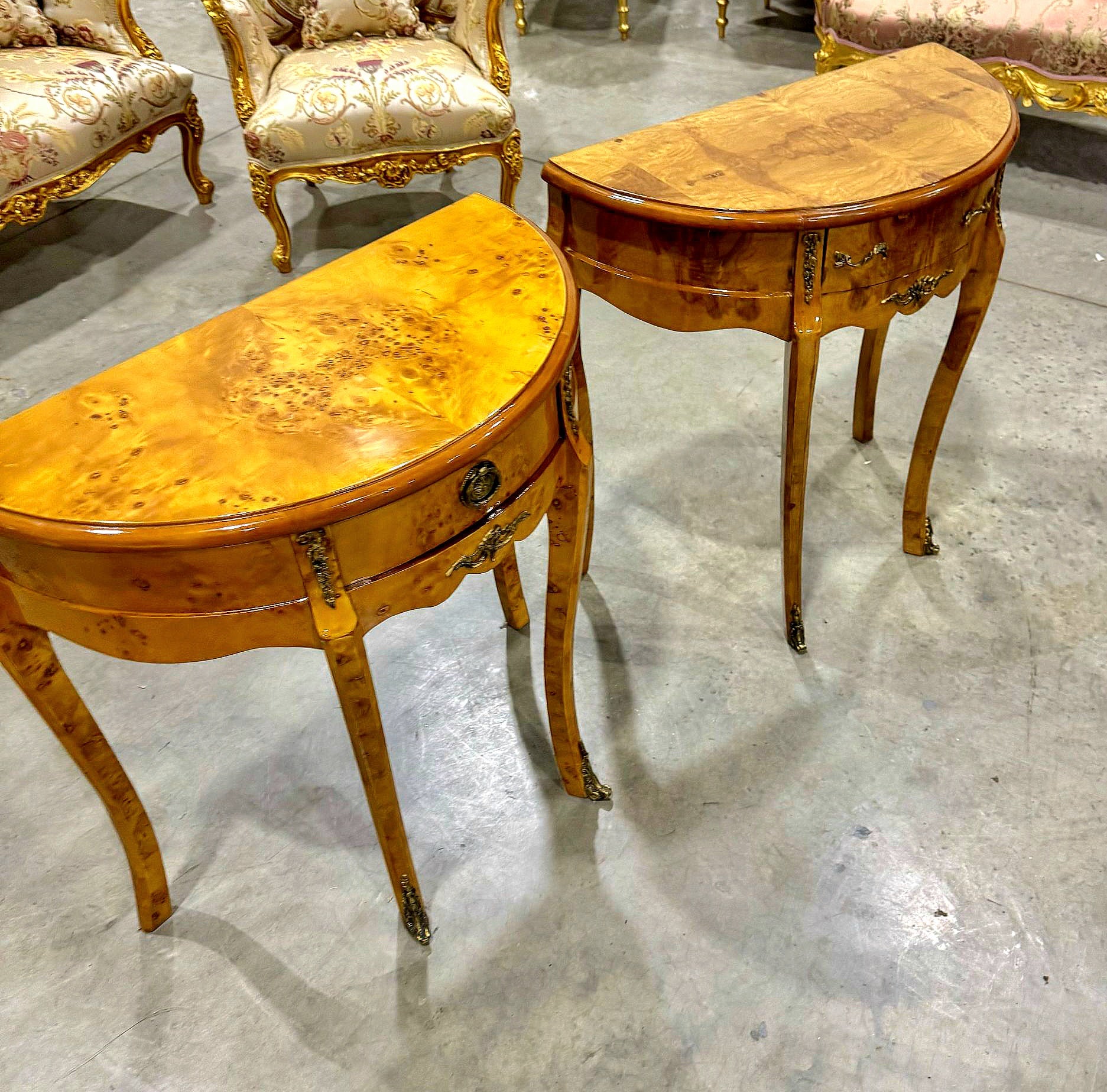 Bedside Table SET Marquetry French *2 Side Tables with a Drawer* Louis XV Style