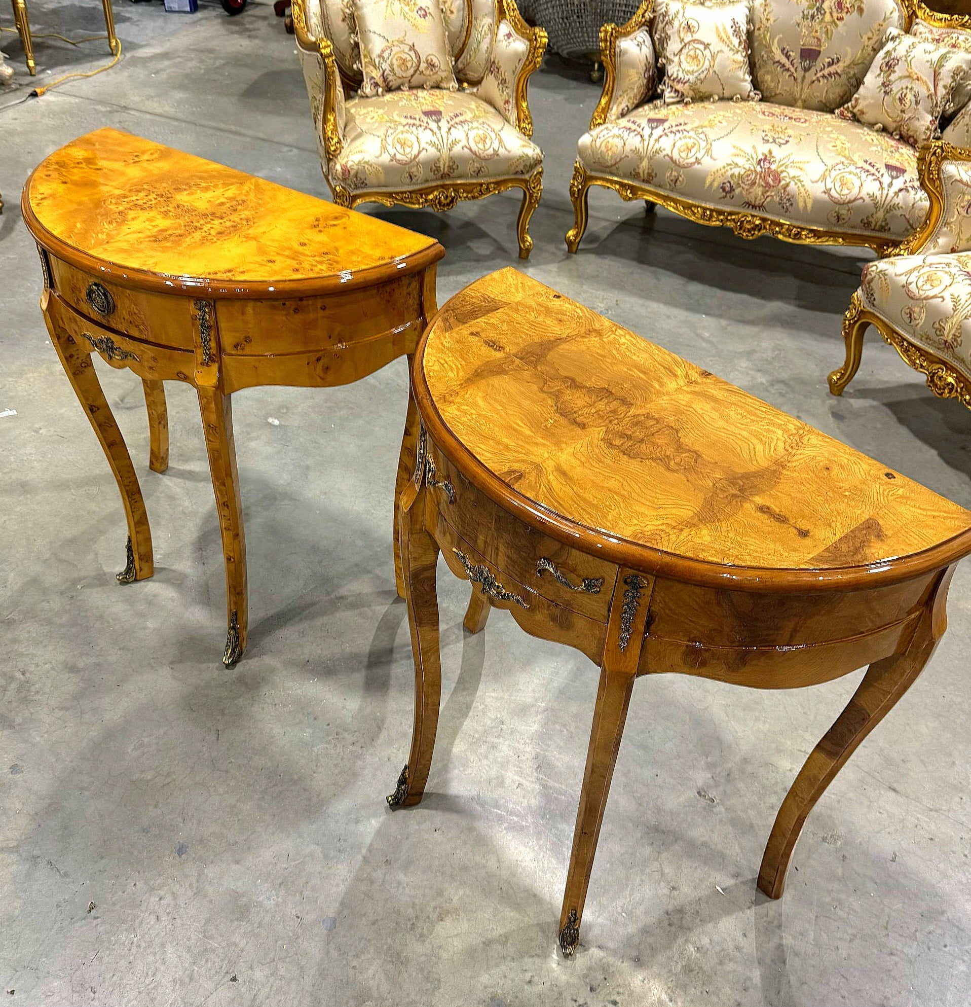 Bedside Table SET Marquetry French *2 Side Tables with a Drawer* Louis XV Style