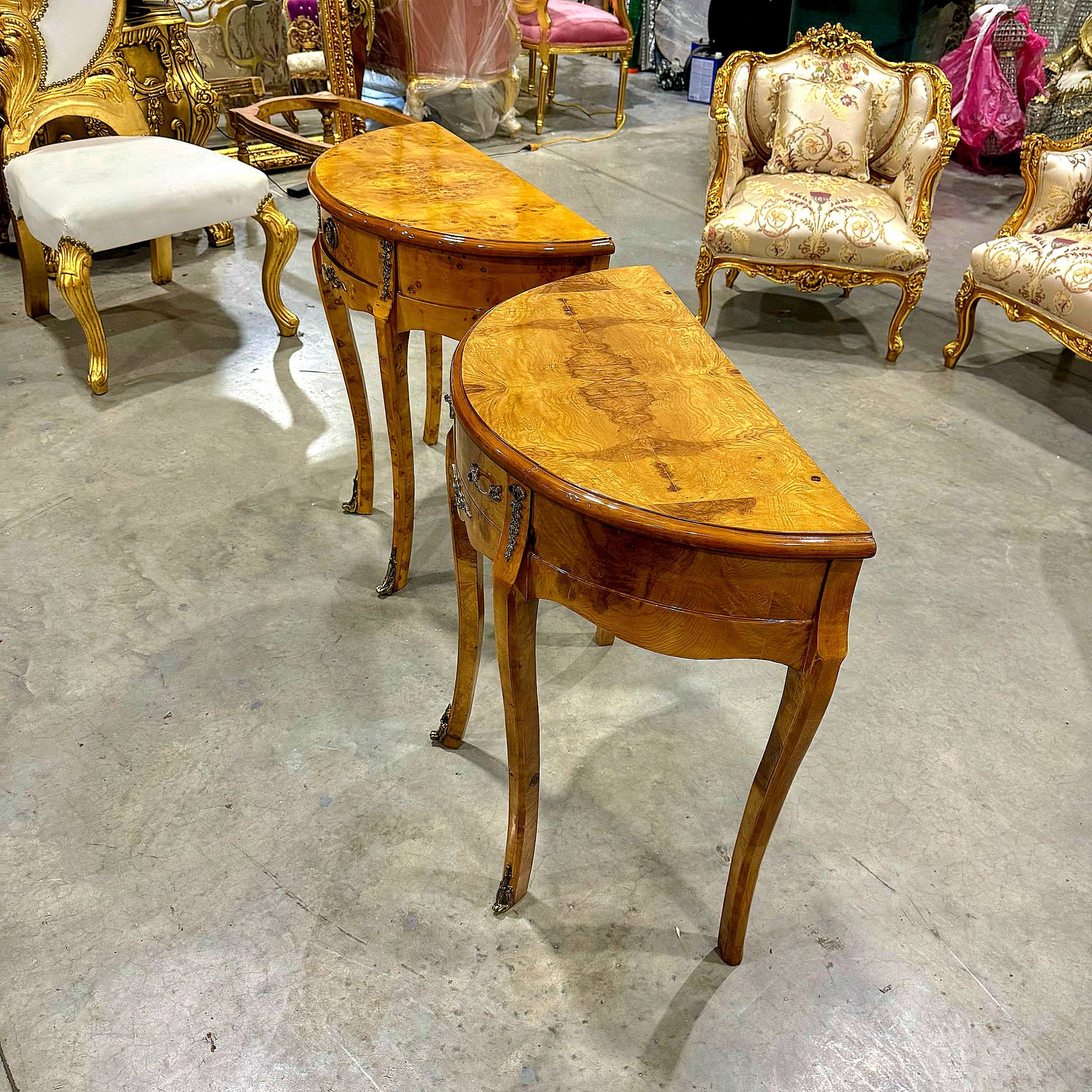 Bedside Table SET Marquetry French *2 Side Tables with a Drawer* Louis XV Style