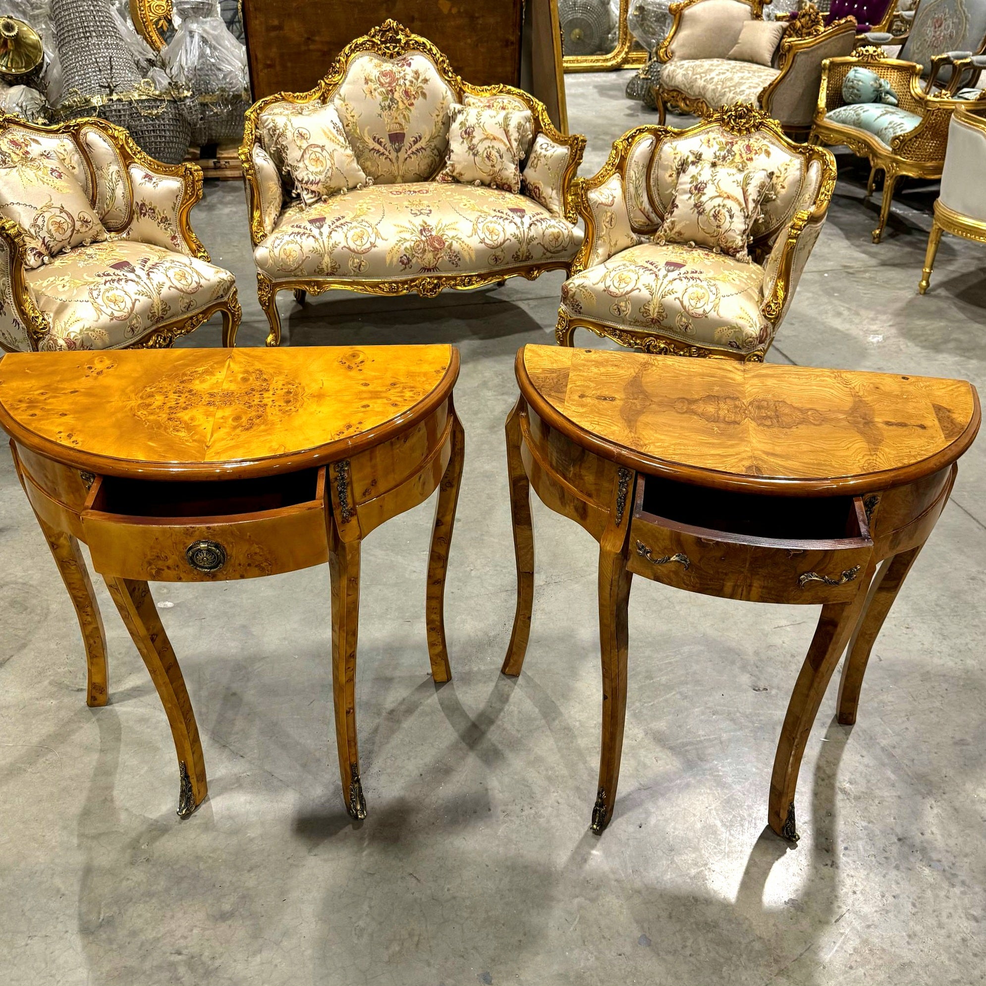 Bedside Table SET Marquetry French *2 Side Tables with a Drawer* Louis XV Style