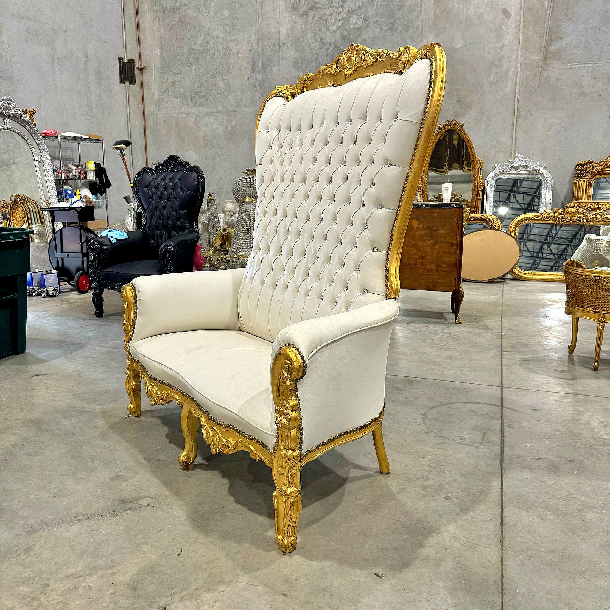 Gold Throne Chair Double Throne 2 Seater White Leather Chair French Tufted Chair
