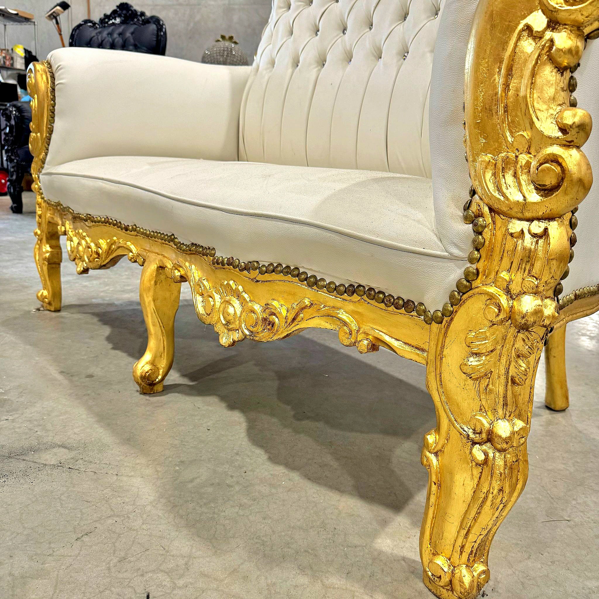 Gold Throne Chair Double Throne 2 Seater White Leather Chair French Tufted Chair