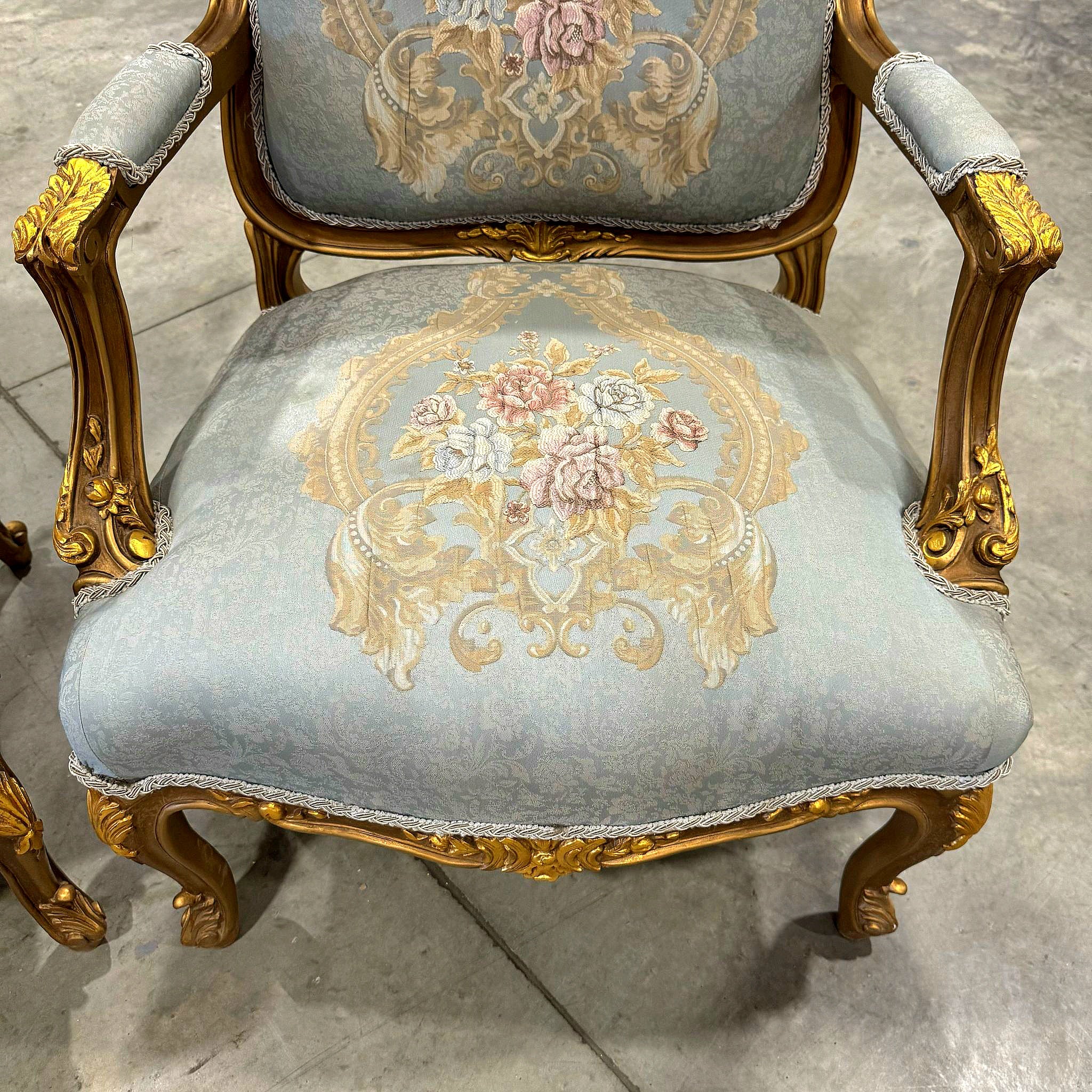 Living Room SET Baroque Style Sky Blue Fabric *Sofa and 2 Chairs*