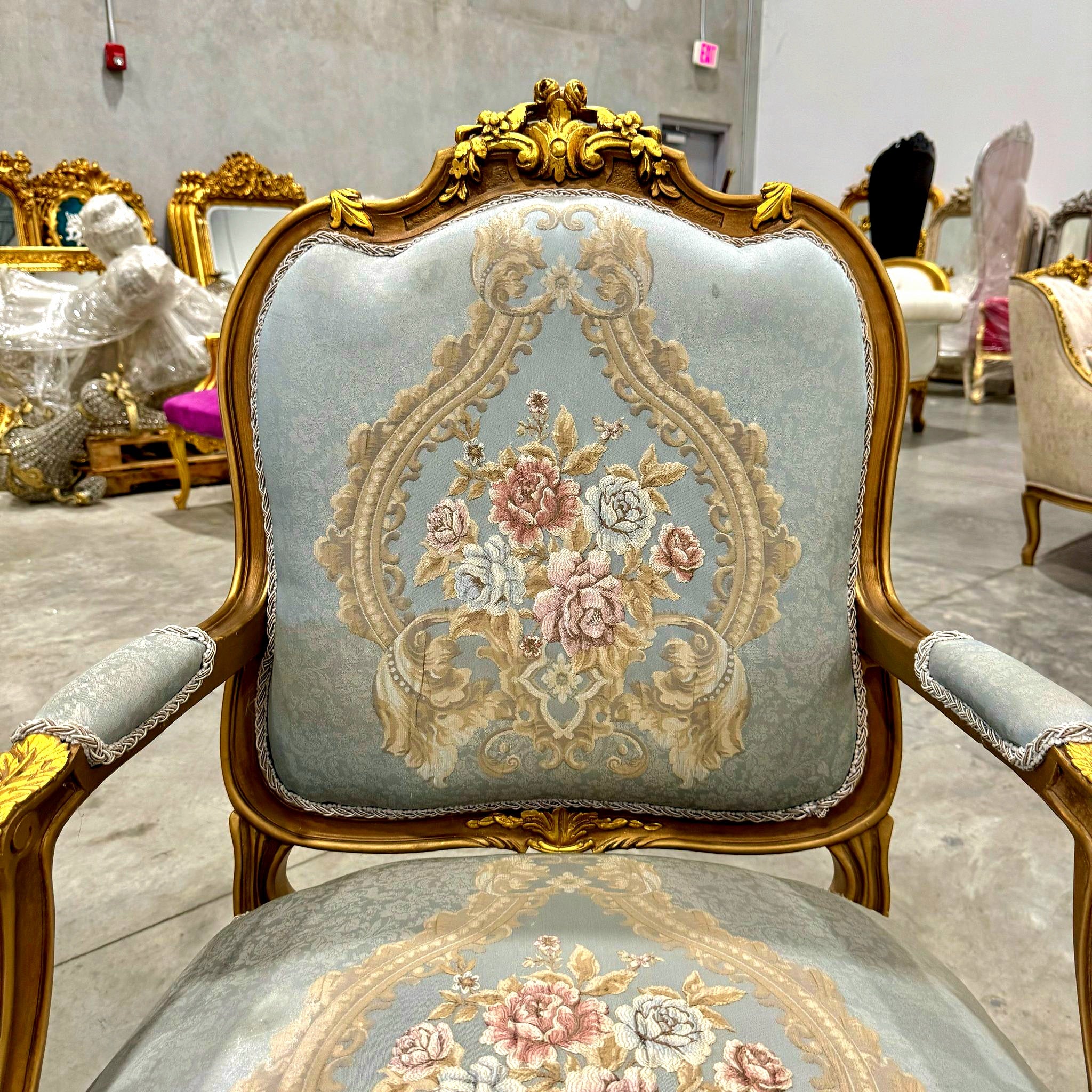 Living Room SET Baroque Style Sky Blue Fabric *Sofa and 2 Chairs*