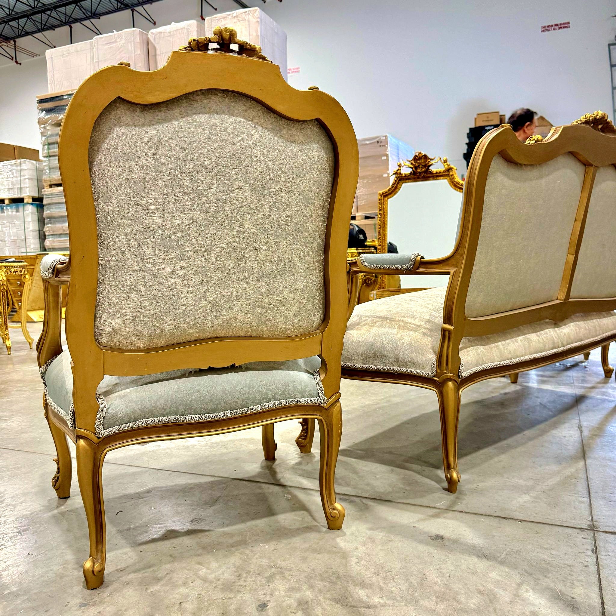 Living Room SET Baroque Style Sky Blue Fabric *Sofa and 2 Chairs*