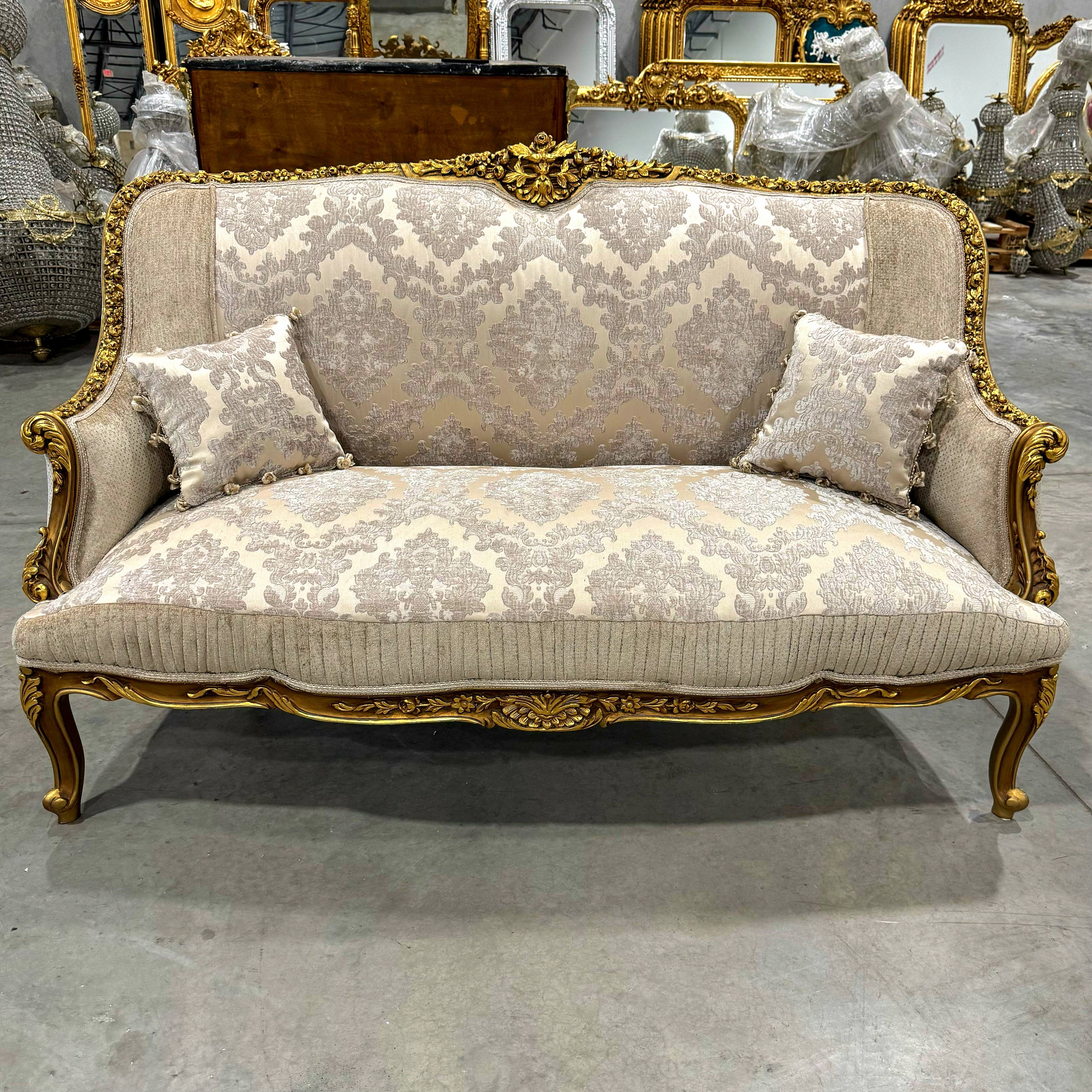 Baroque Style Beige White Sofa Interior Design Gold Leaf Details French
