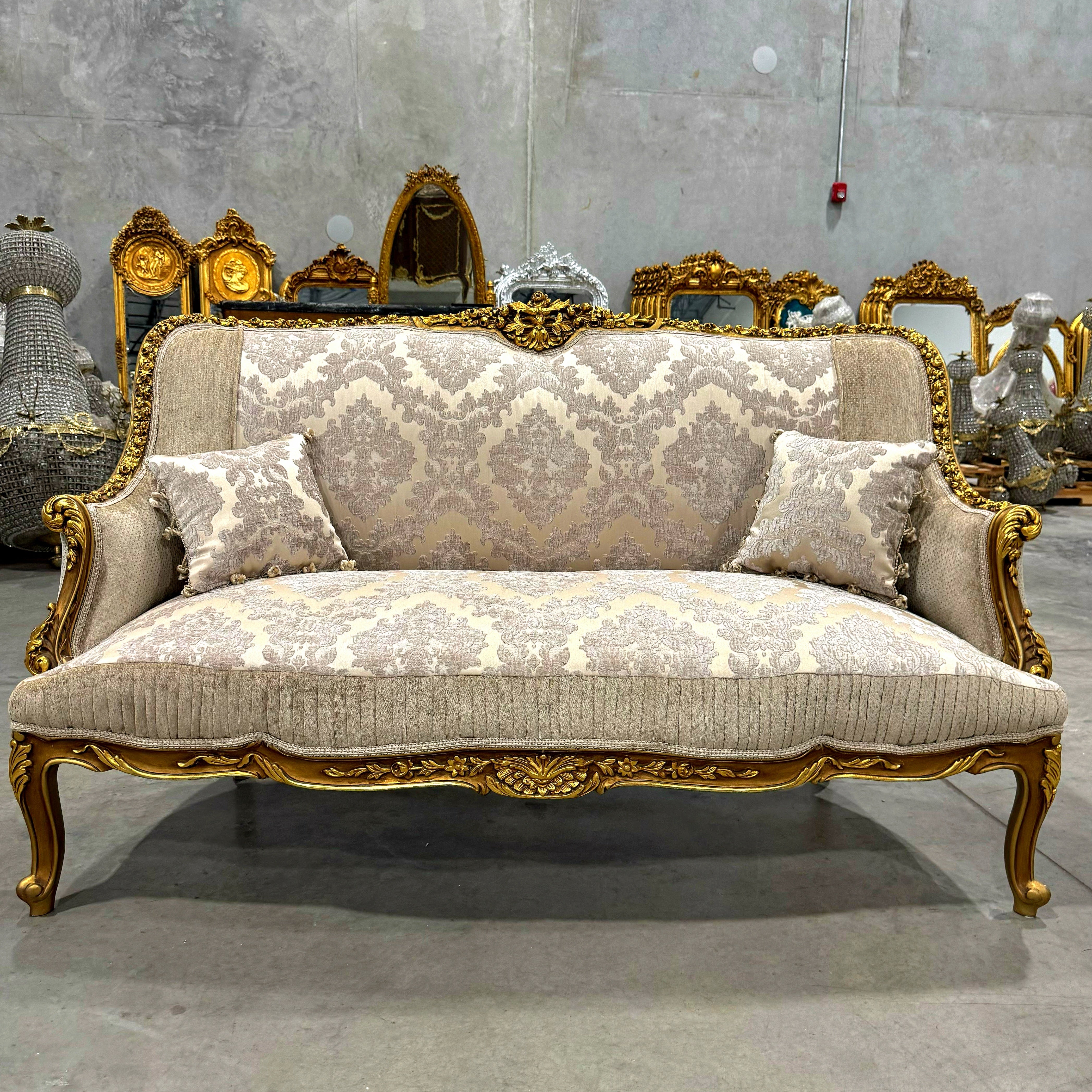 Baroque Style Beige White Sofa Interior Design Gold Leaf Details French