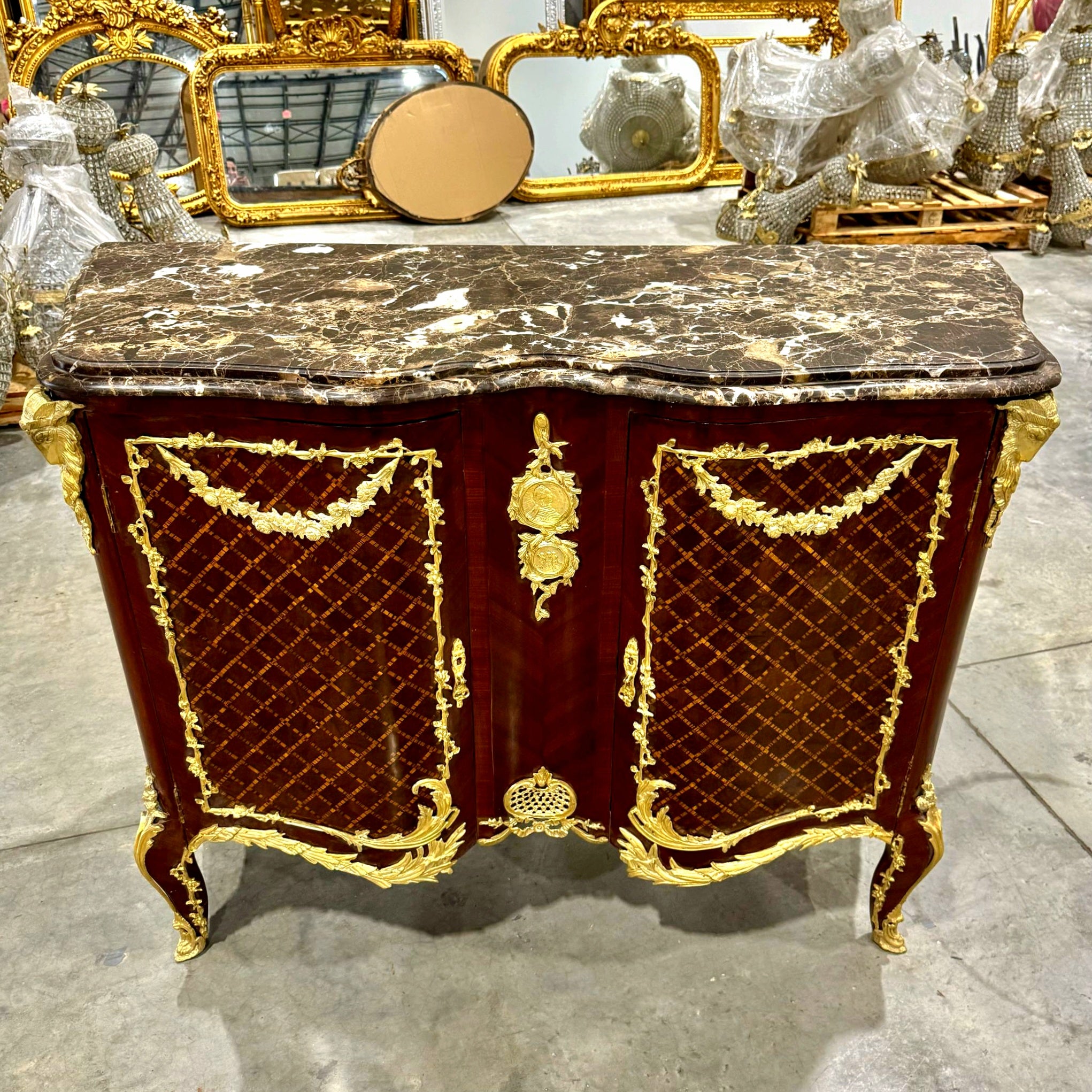 Brown Commode Cabinet Gold Details French Louis XVI Style Furniture Marble