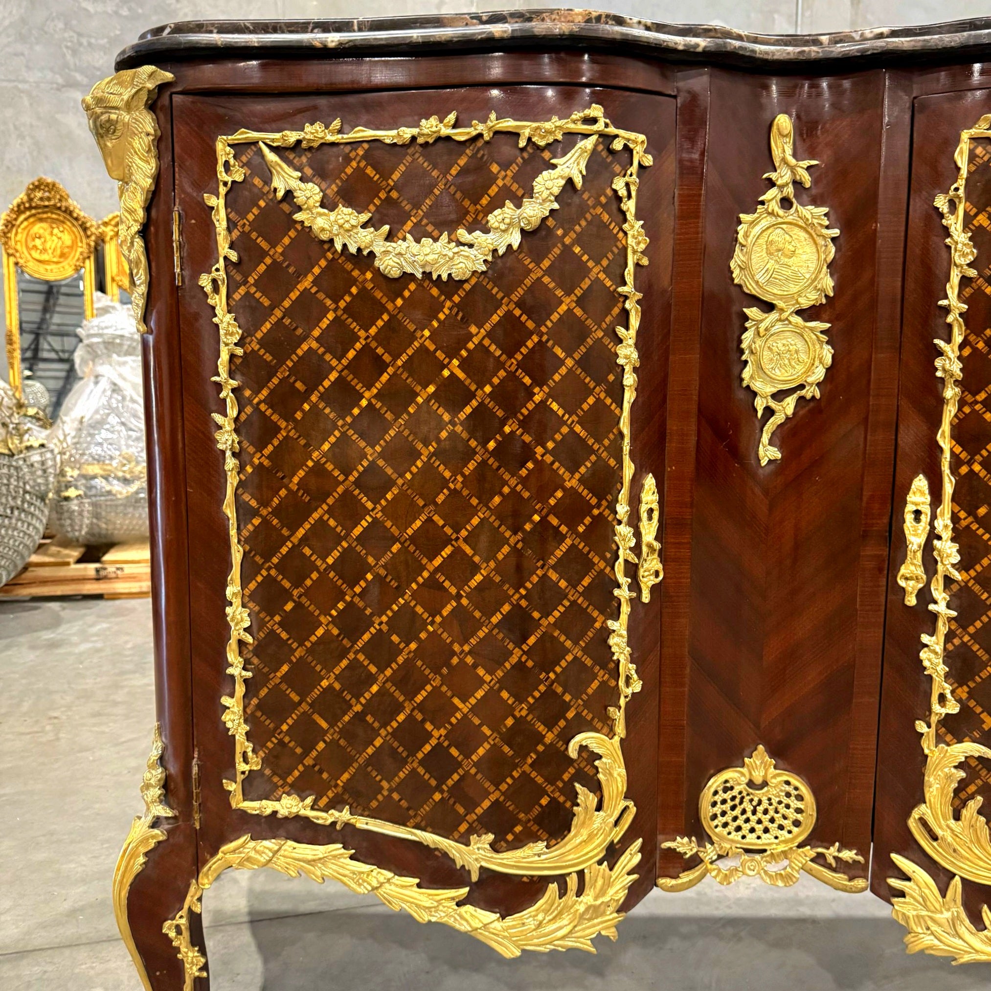 Brown Commode Cabinet Gold Details French Louis XVI Style Furniture Marble