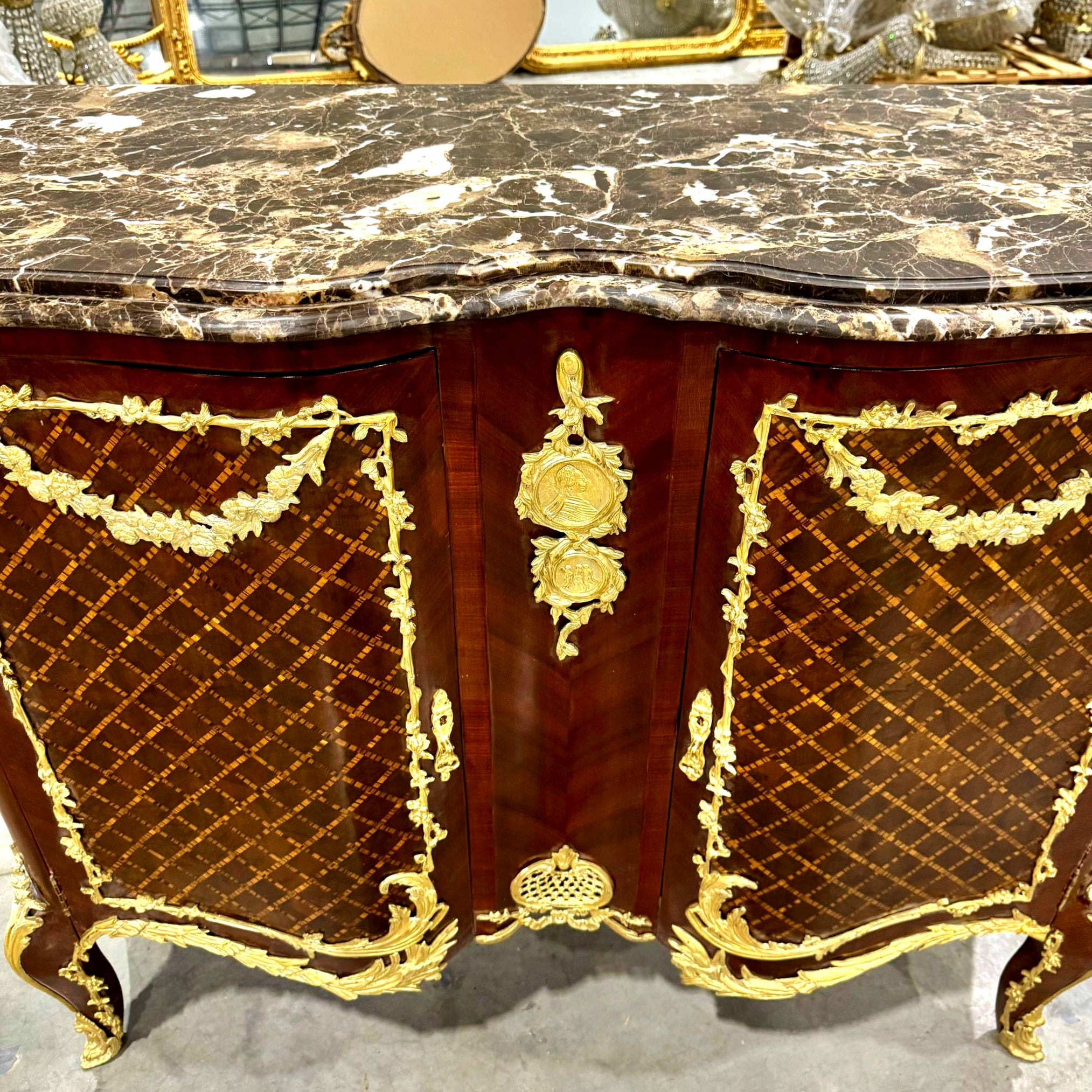 Brown Commode Cabinet Gold Details French Louis XVI Style Furniture Marble