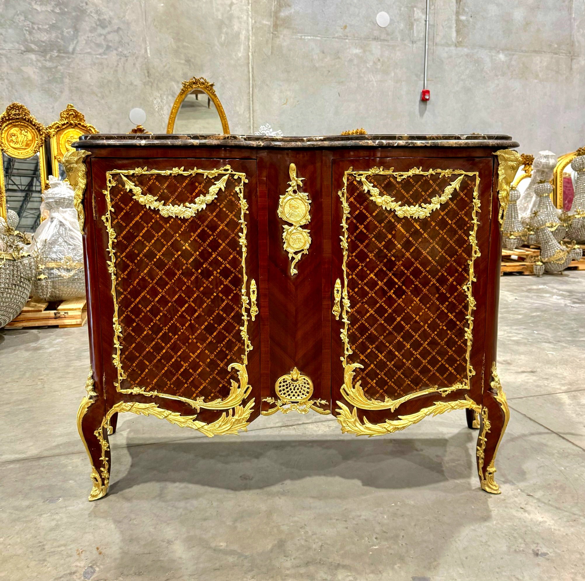 Brown Commode Cabinet Gold Details French Louis XVI Style Furniture Marble