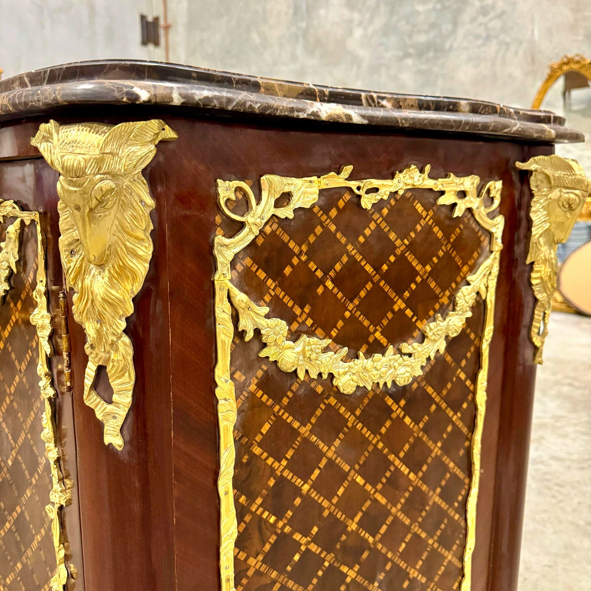 Brown Commode Cabinet Gold Details French Louis XVI Style Furniture Marble