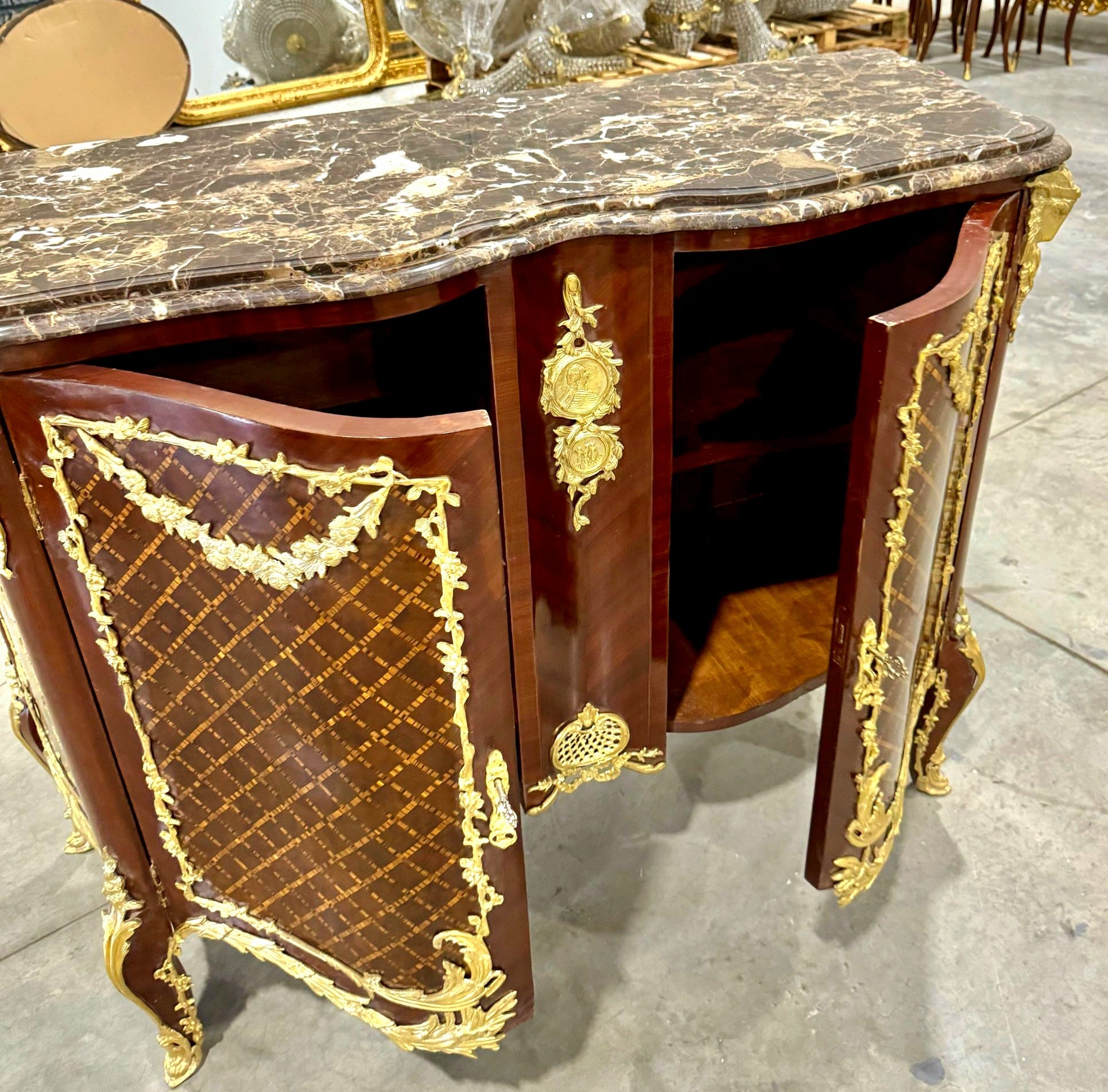 Brown Commode Cabinet Gold Details French Louis XVI Style Furniture Marble