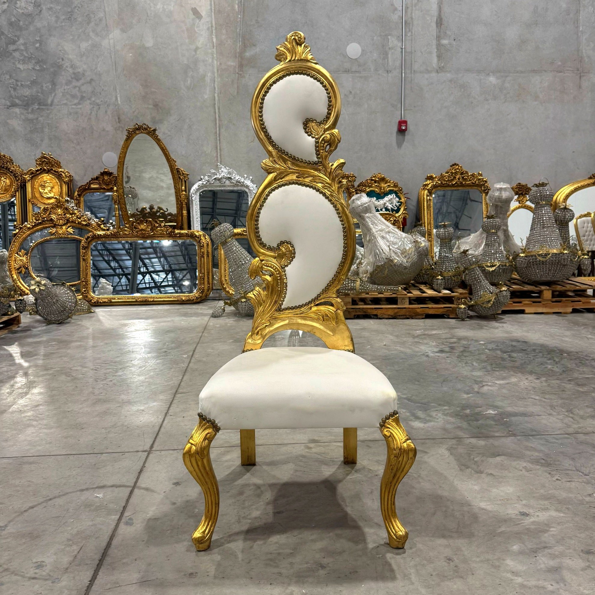French Style Art Chair White Leather and Gold Leaf Details