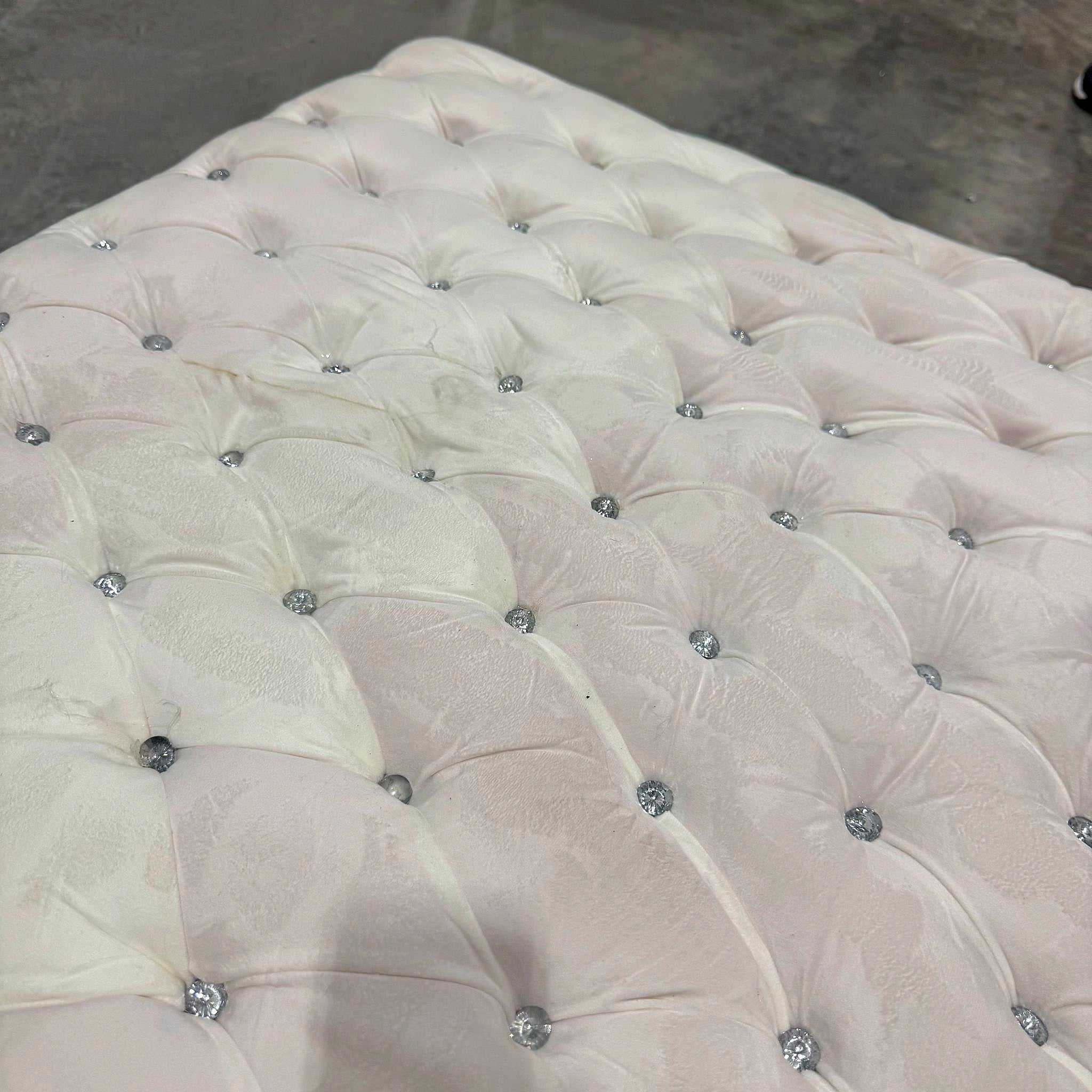 Chesterfield Footstool White Velvet Tufted fabric Crystal Buttons