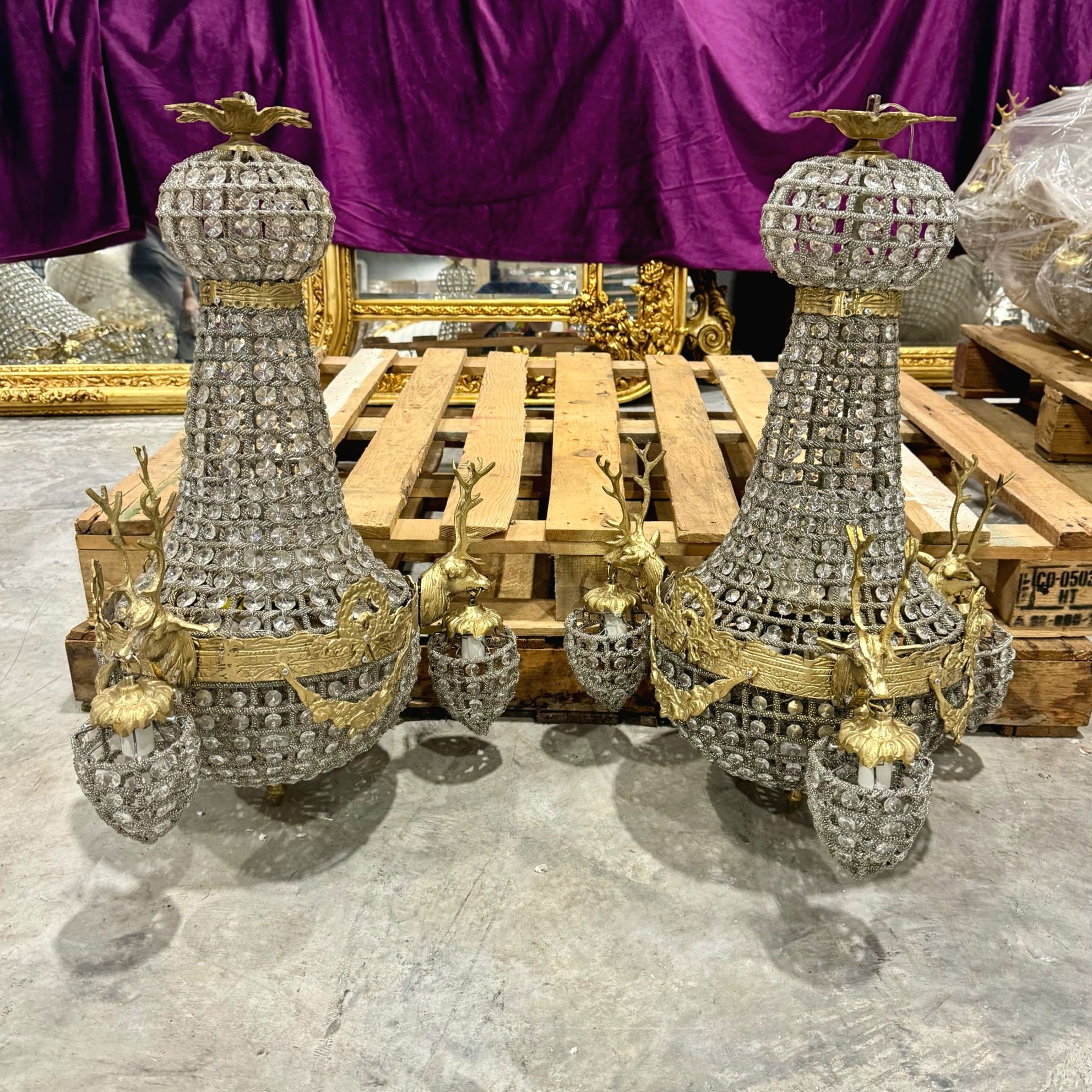 Ceiling Lights French Style Stag Chandelier *Set of 2* Bronze Crystal Lightings
