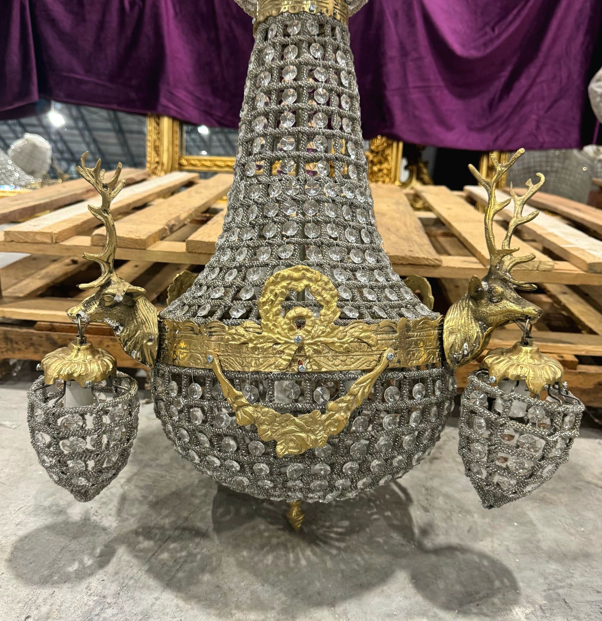 French Style Deer Stag Chandelier Ceiling Light Crystal Bronze Details Lightings