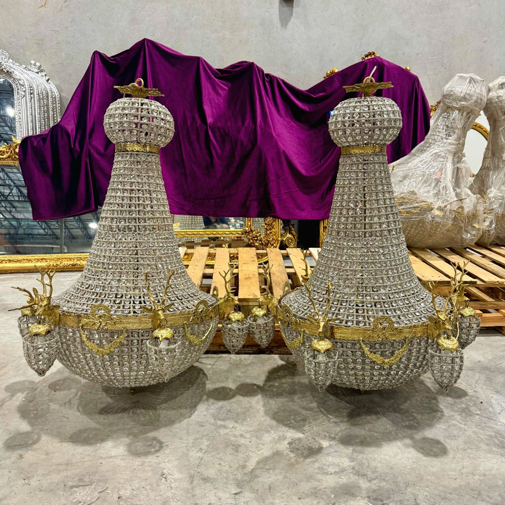 French Style Stag Chandeliers - Set of 2